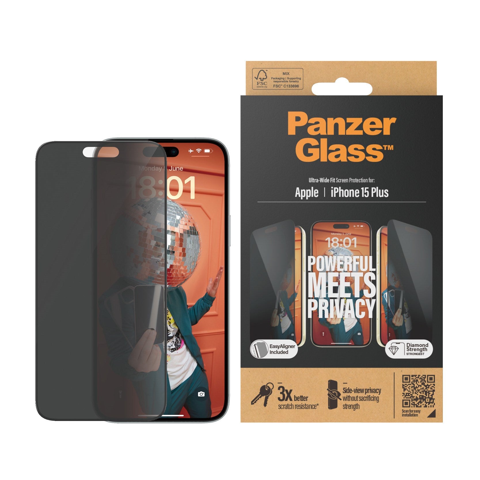 PanzerGlass® Privacy Screen Protector iPhone 15 Plus | Ultra-Wide Fit w. EasyAligner