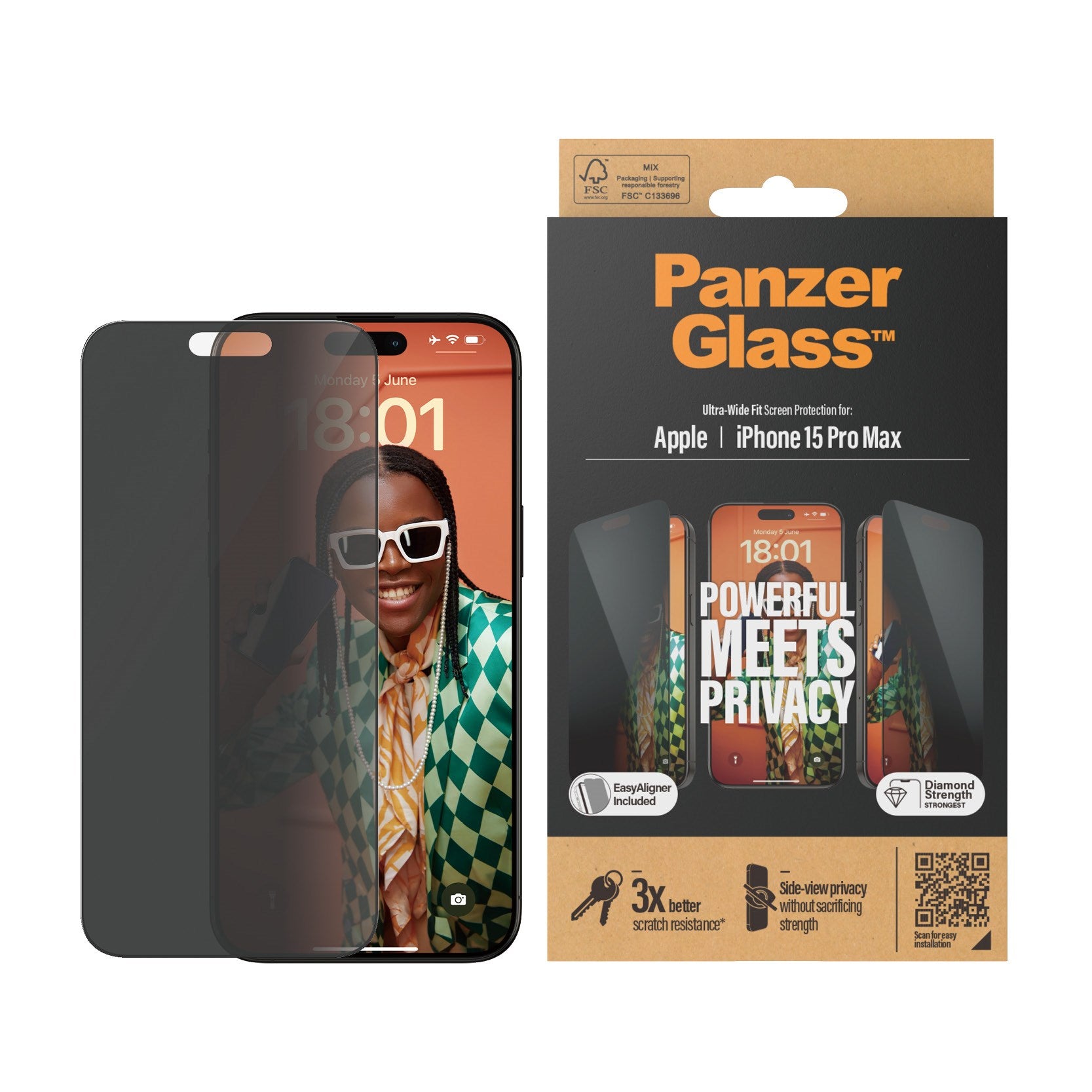 PanzerGlass® Privacy Screen Protector iPhone 15 Pro Max | Ultra-Wide Fit w. EasyAligner
