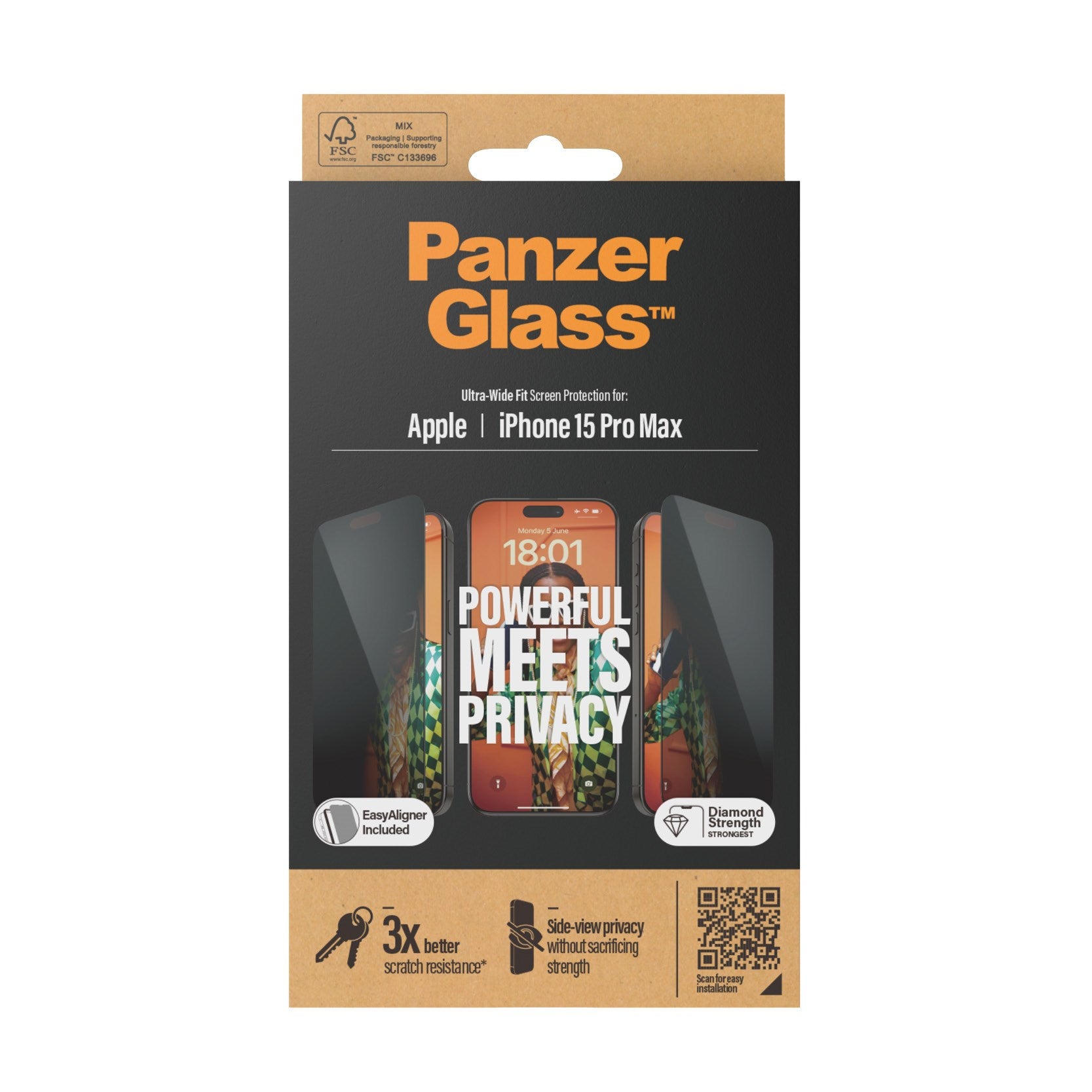 PanzerGlass® Privacy Screen Protector iPhone 15 Pro Max | Ultra-Wide Fit w. EasyAligner