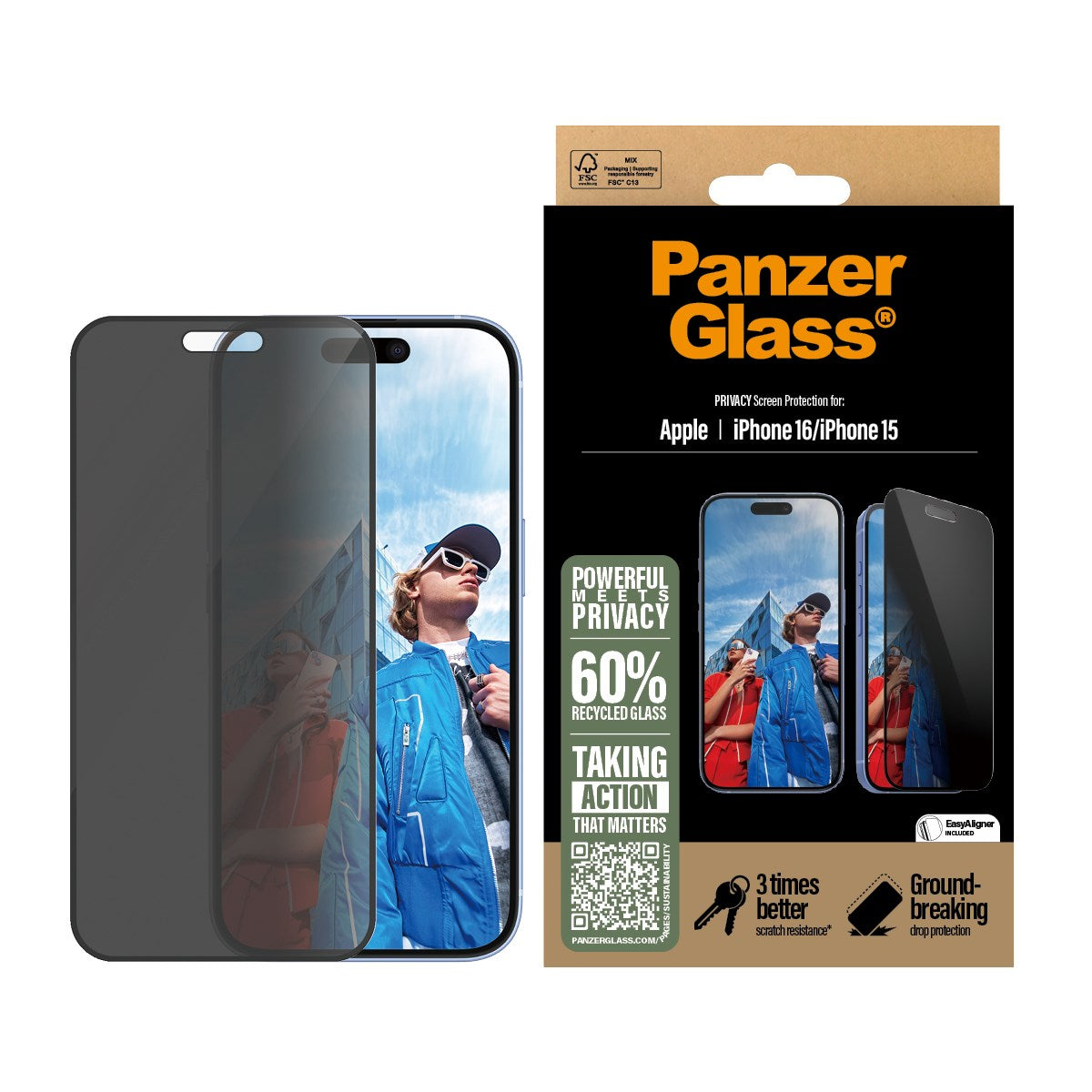PanzerGlass® Privacy Screen Protector iPhone 16 | 15 | Ultra-Wide Fit w. EasyAligner