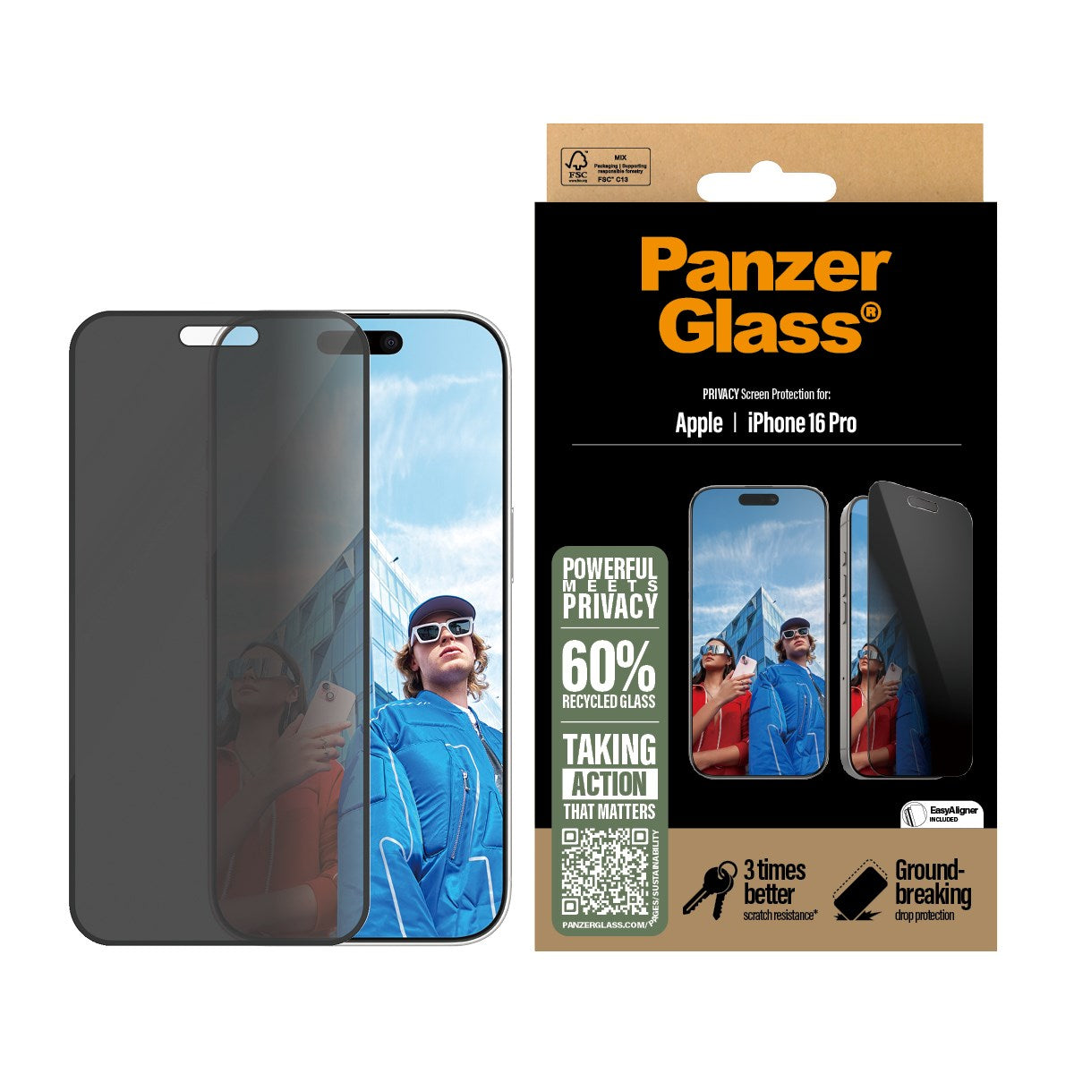 PanzerGlass® Privacy Screen Protector iPhone 16 Pro | Ultra-Wide Fit w. EasyAligner