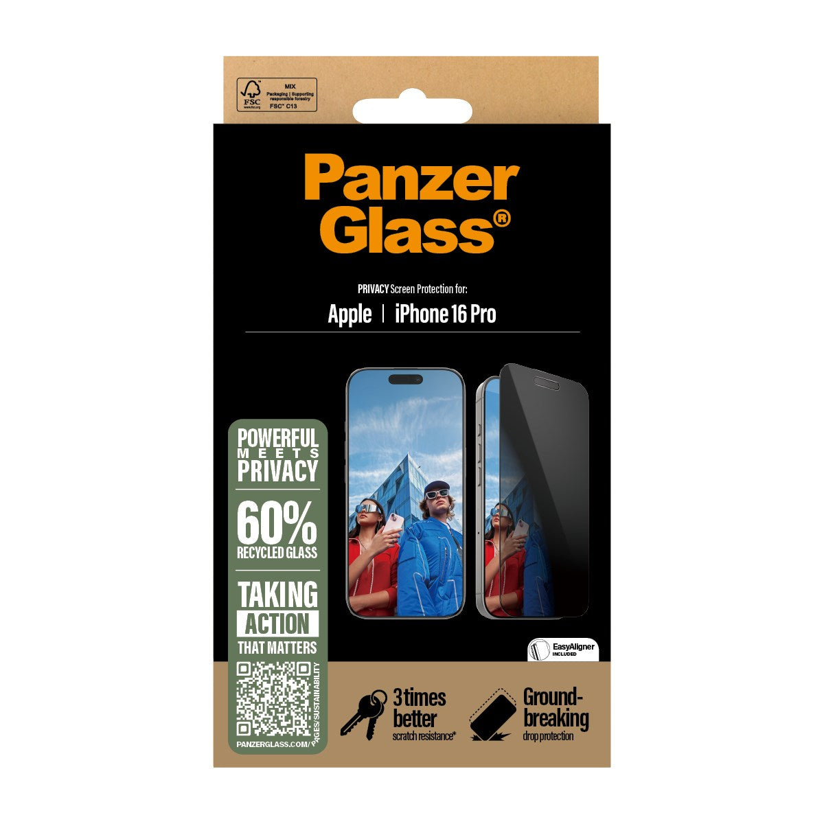 PanzerGlass® Privacy Screen Protector iPhone 16 Pro | Ultra-Wide Fit w. EasyAligner
