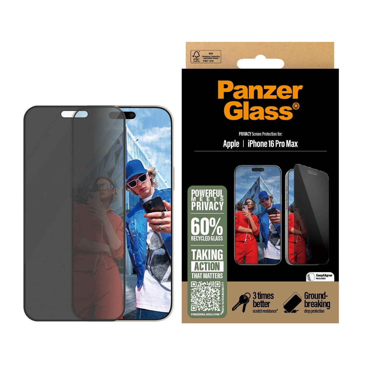 PanzerGlass® Privacy Screen Protector iPhone 16 Pro Max | Ultra-Wide Fit w. EasyAligner
