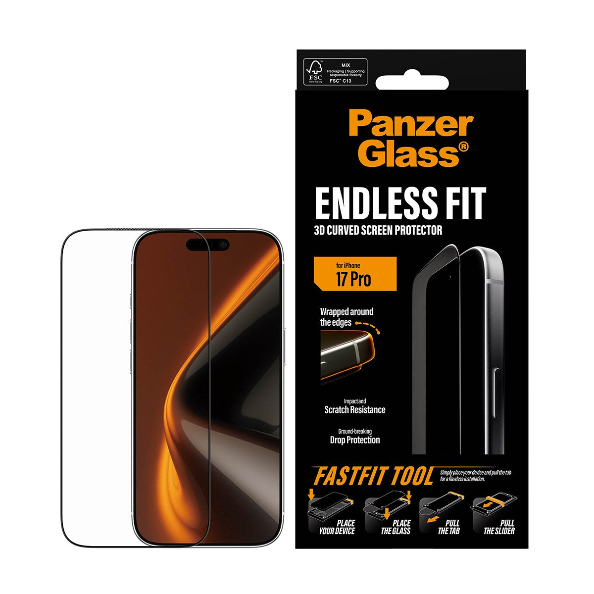 PanzerGlass® 3D Curve Screen Protector iPhone 17 Pro w. Applicator
