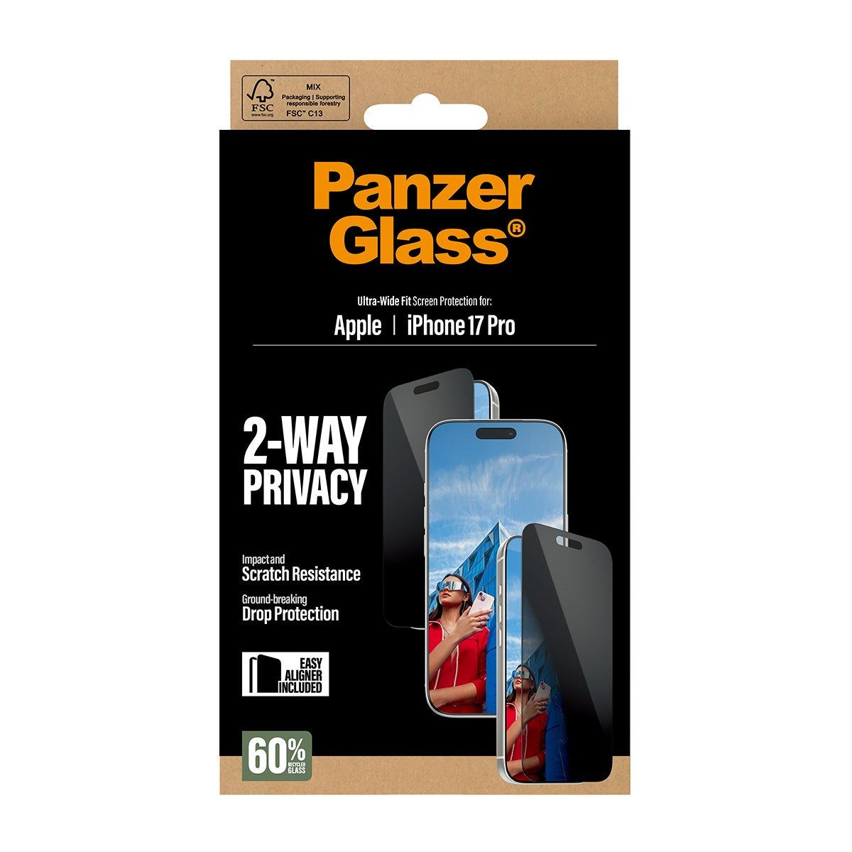 PanzerGlass® 2-Way Privacy Screen Protector iPhone 17 Pro | Ultra-Wide Fit w. EasyAligner