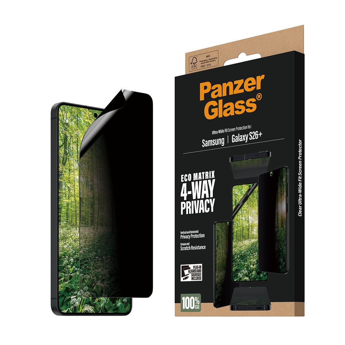 PanzerGlass® ECO MATRIX 4-Way Privacy Screen Protector Samsung Galaxy S26+ | Ultra-Wide Fit