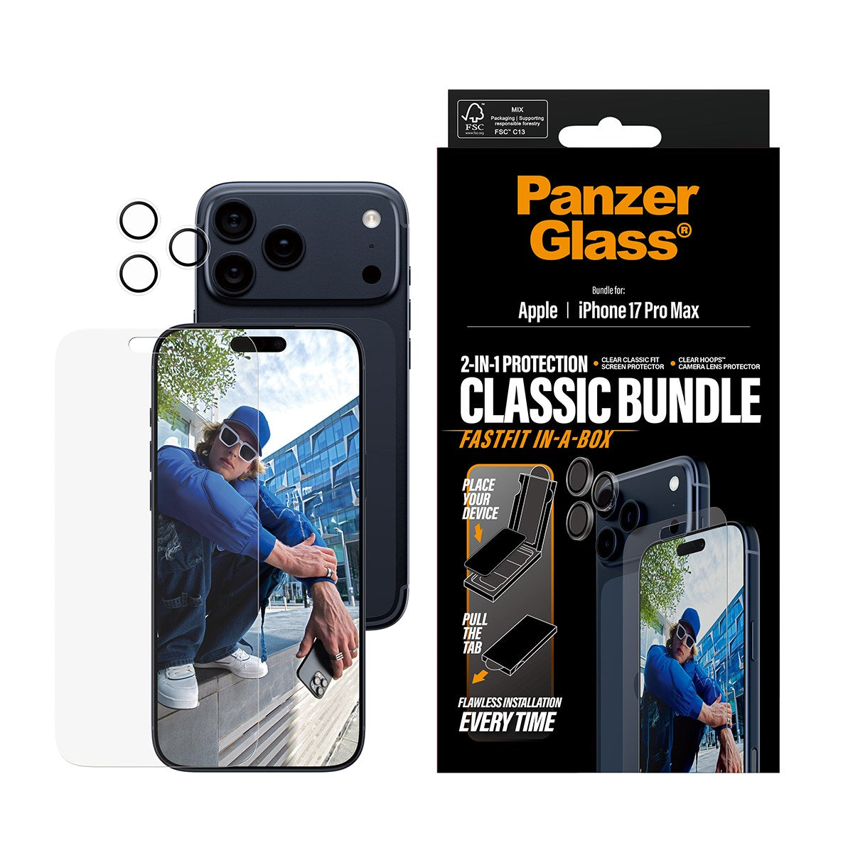 PanzerGlass® 2-in-1 Classic Bundle iPhone 17 Pro Max w. FASTFIT IN-A-BOX