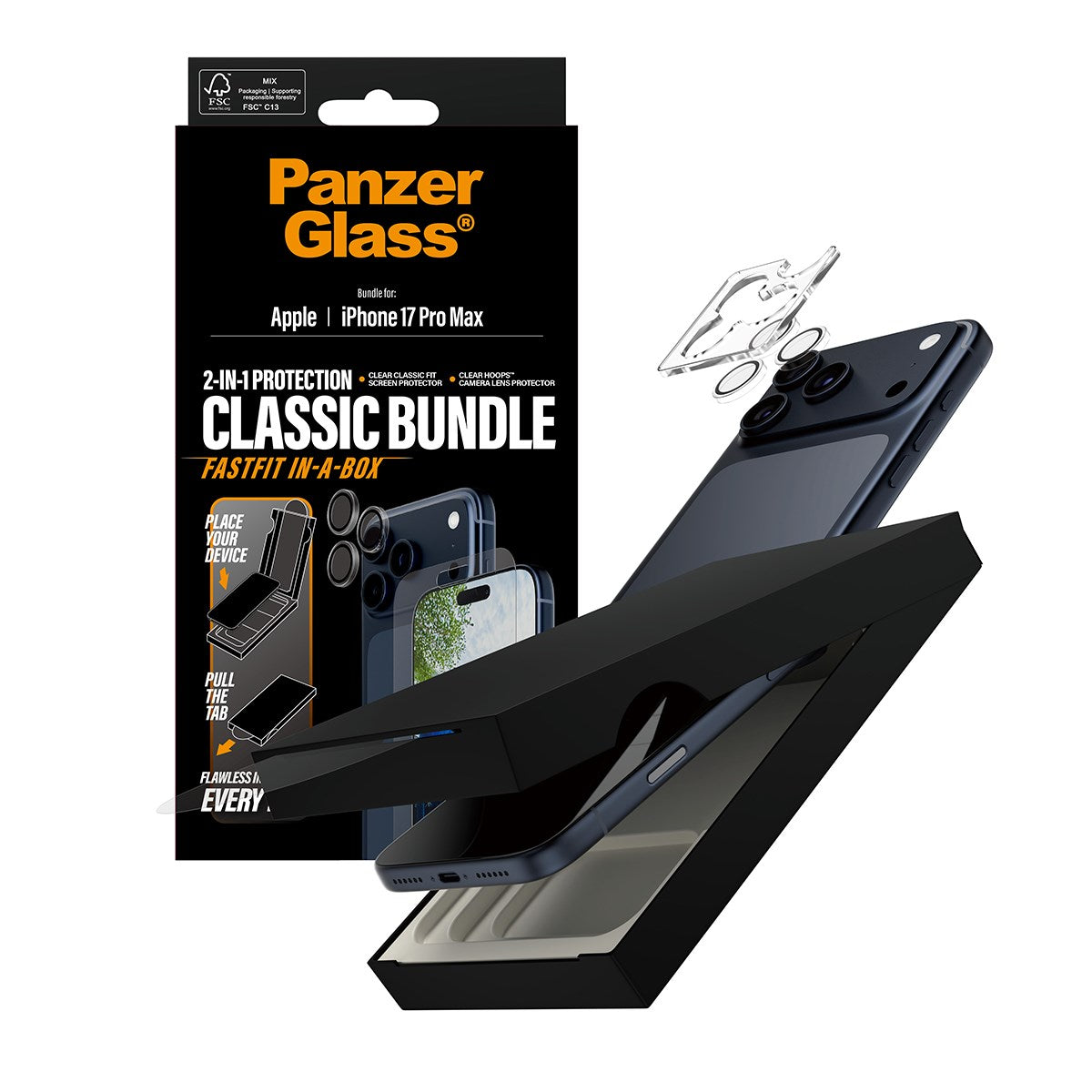PanzerGlass® 2-in-1 Classic Bundle iPhone 17 Pro Max w. FASTFIT IN-A-BOX