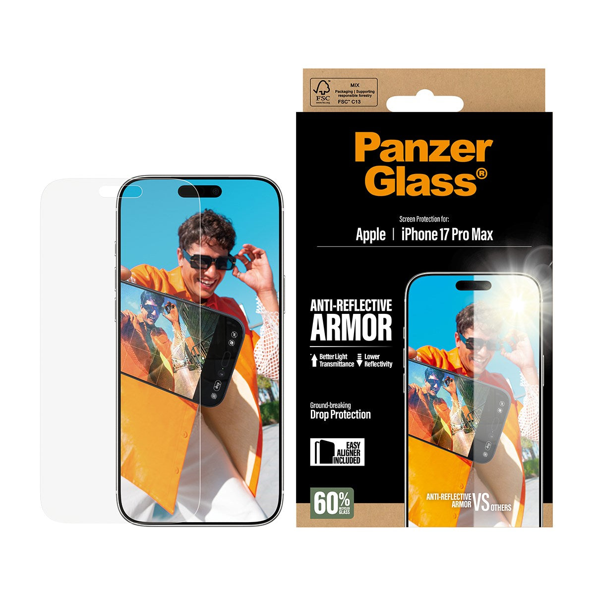 PanzerGlass® Anti-Reflective Armor Screen Protector iPhone 17 Pro Max w. EasyAligner