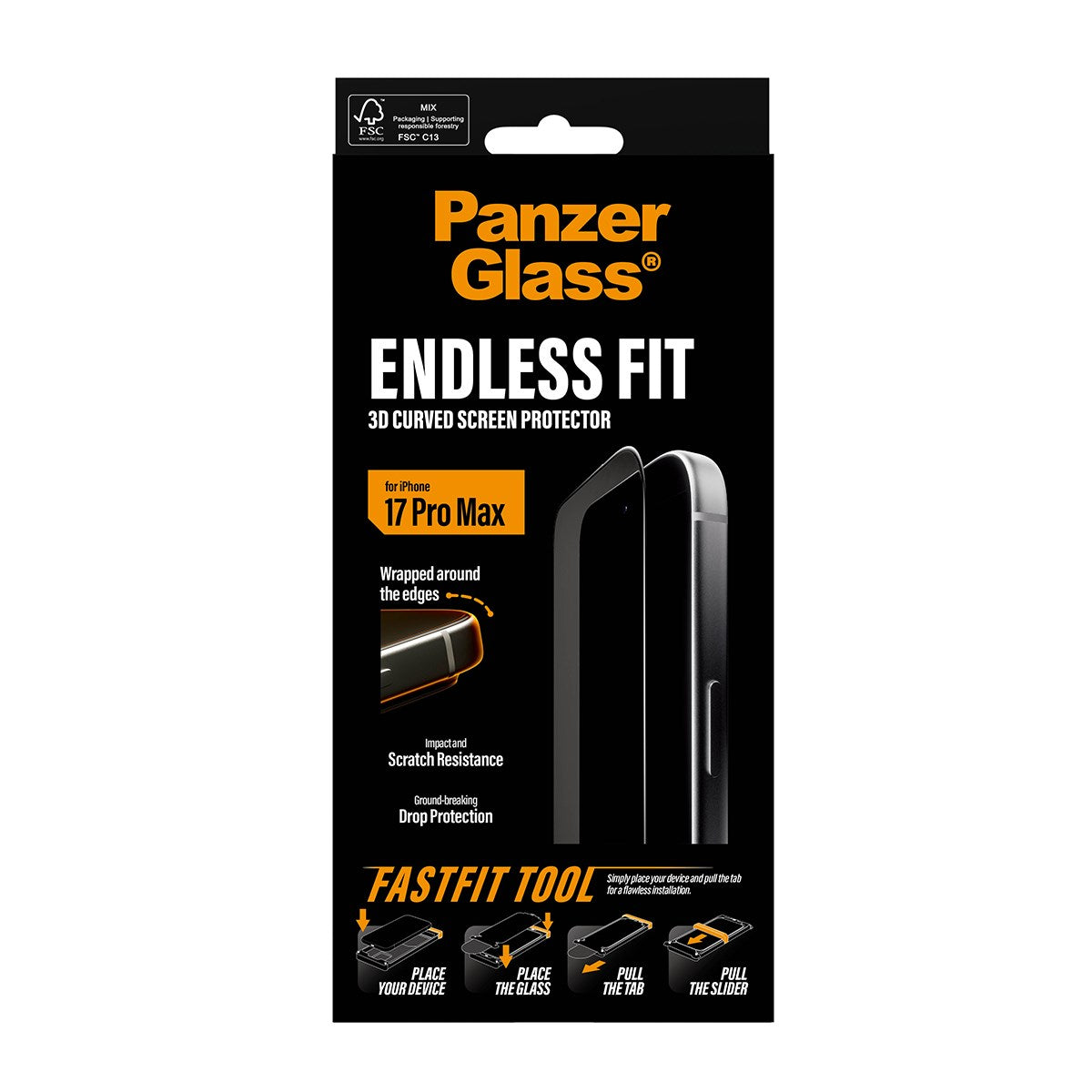 PanzerGlass® 3D Curve Screen Protector iPhone 17 Pro Max w. Applicator