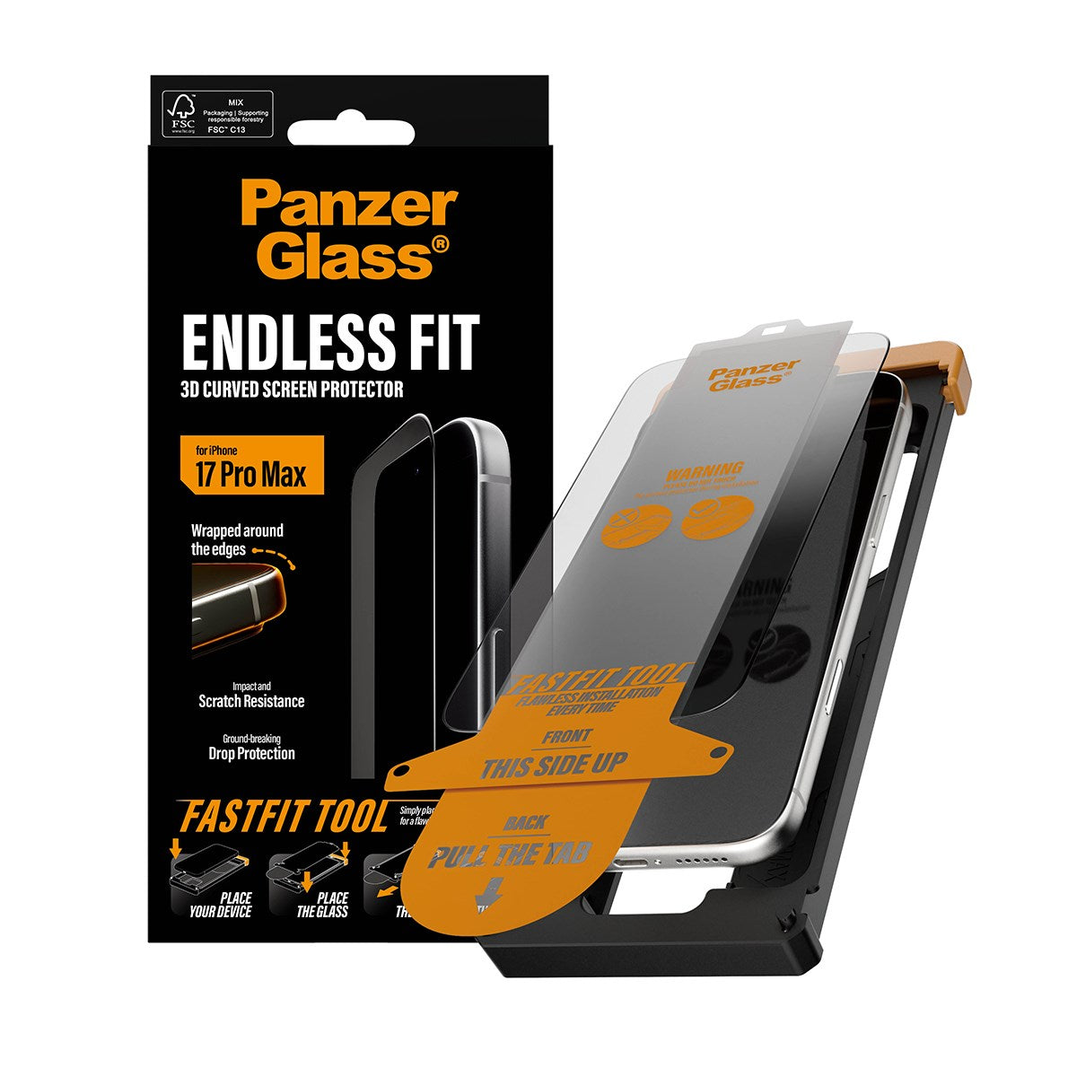 PanzerGlass® 3D Curve Screen Protector iPhone 17 Pro Max w. Applicator