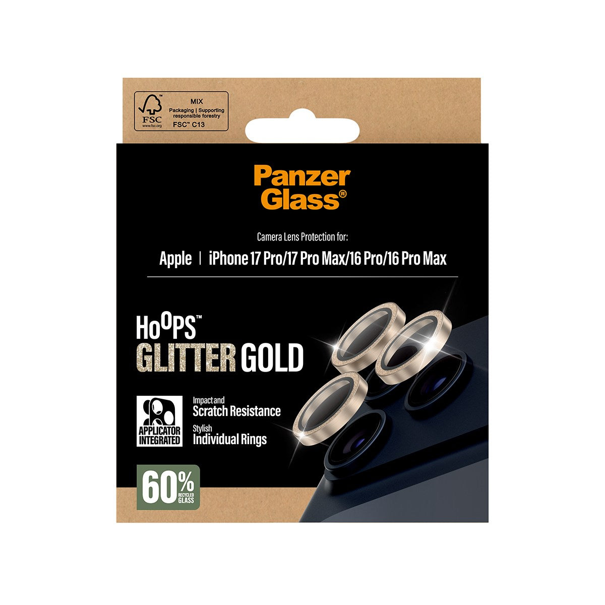 PanzerGlass® Hoops® Camera Lens Protector Glitter Gold iPhone 17 Pro | iPhone 17 Pro Max | iPhone 16 Pro | 16 Pro Max