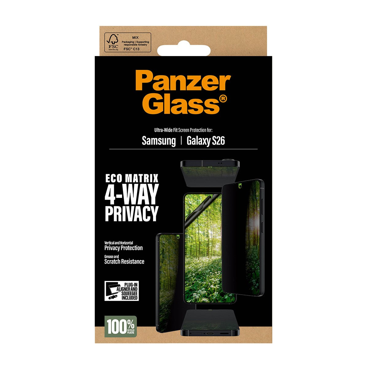 PanzerGlass® ECO MATRIX 4-Way Privacy Screen Protector Samsung Galaxy S26 | Ultra-Wide Fit