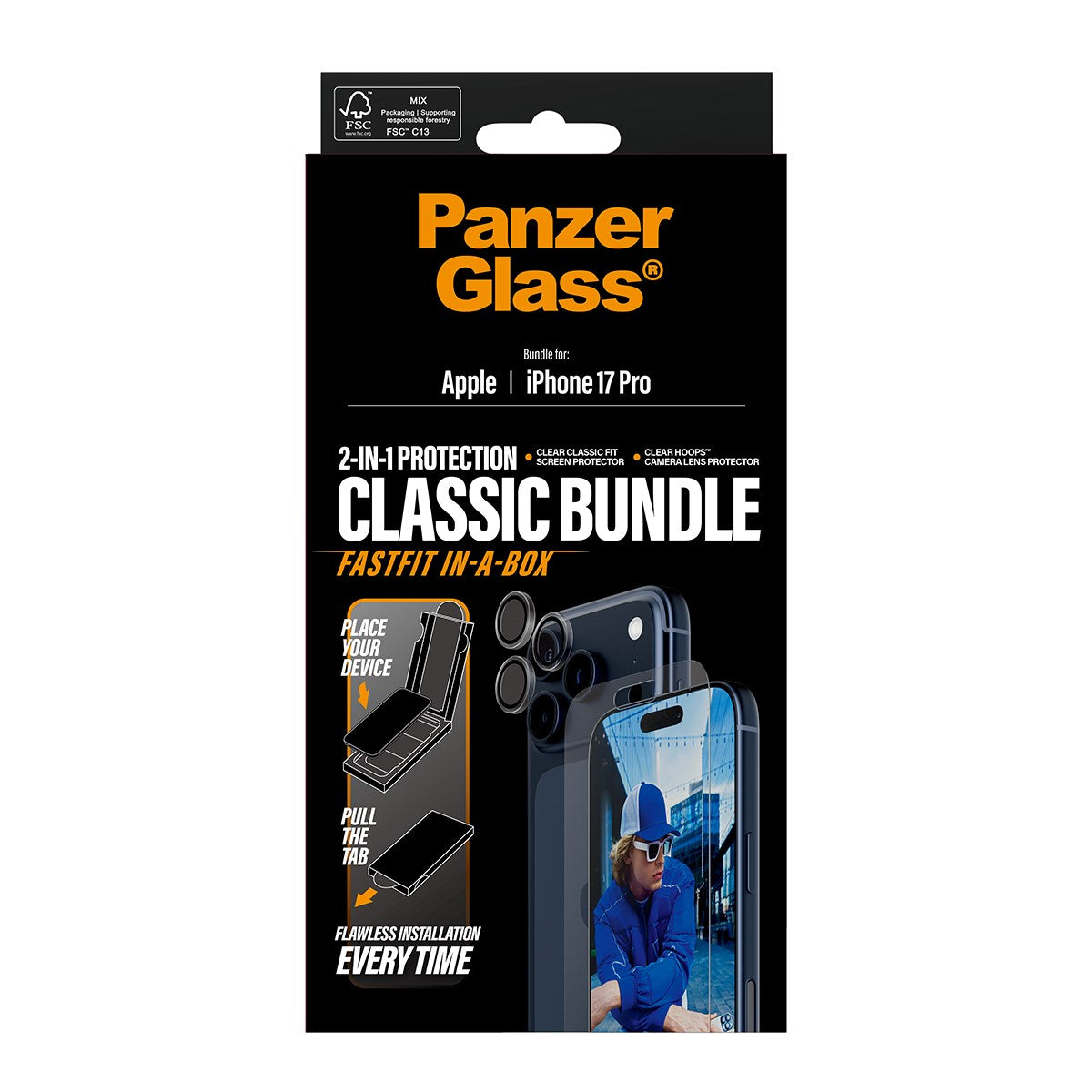 PanzerGlass® 2-in-1 Classic Bundle iPhone 17 Pro w. FASTFIT IN-A-BOX