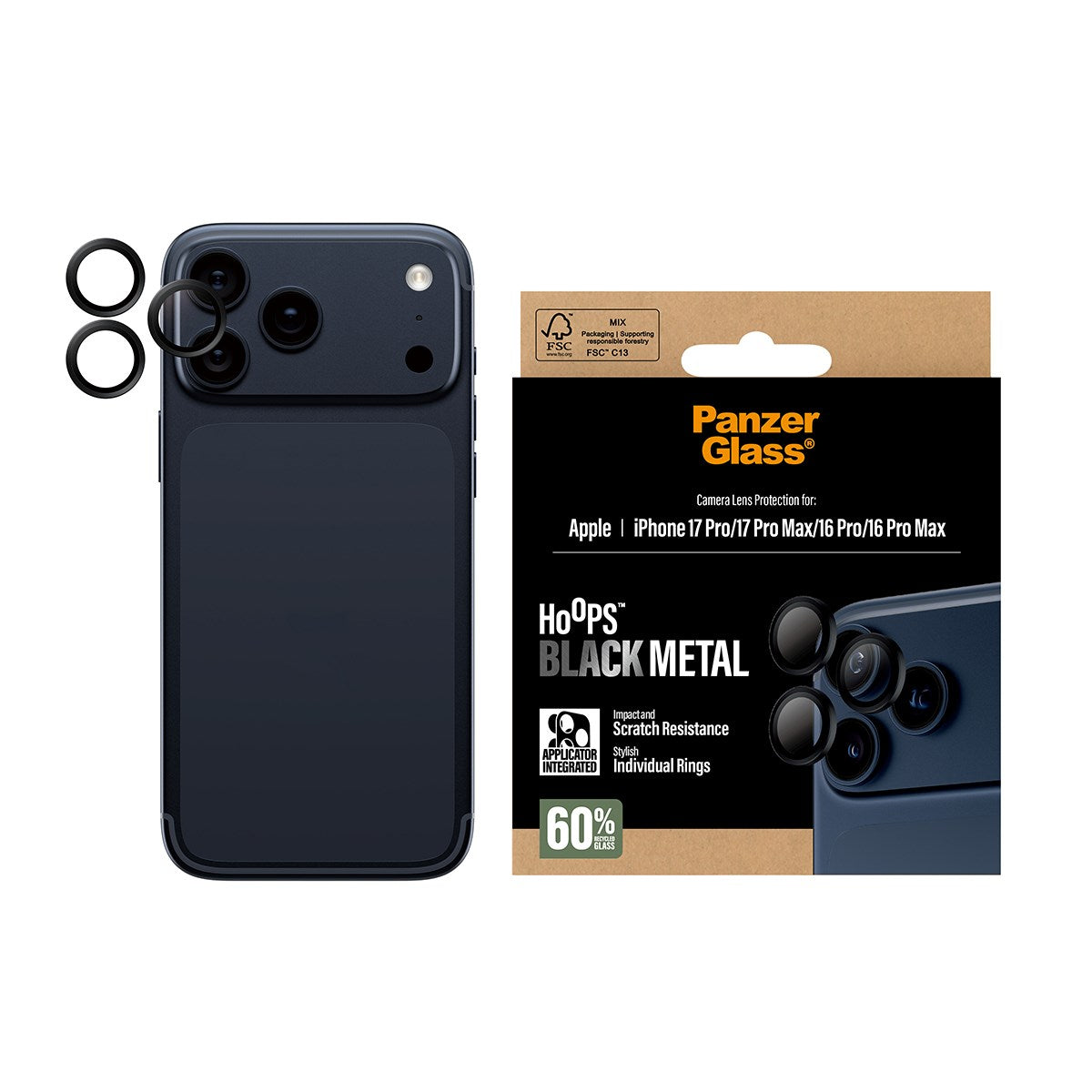 PanzerGlass® Hoops® Camera Lens Protector Black iPhone 17 Pro | iPhone 17 Pro Max | iPhone 16 Pro | 16 Pro Max