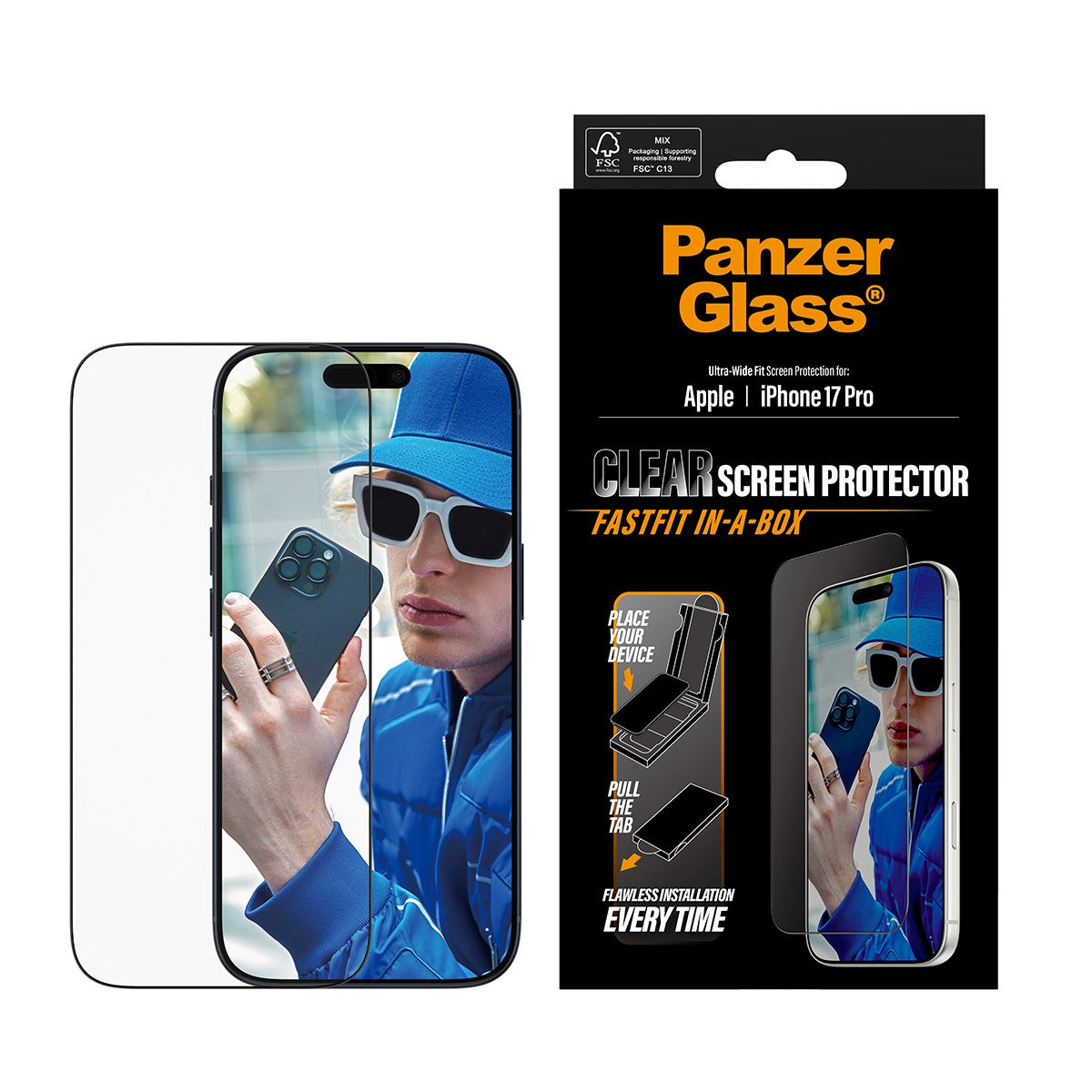 PanzerGlass® Screen Protector iPhone 17 Pro | Ultra-Wide Fit w. FASTFIT IN-A-BOX