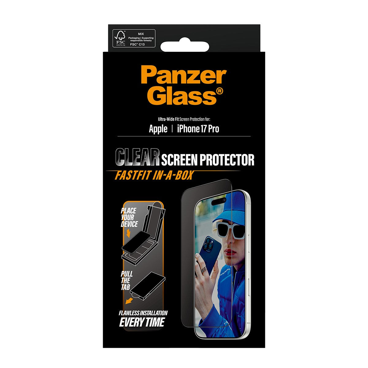 PanzerGlass® Screen Protector iPhone 17 Pro | Ultra-Wide Fit w. FASTFIT IN-A-BOX