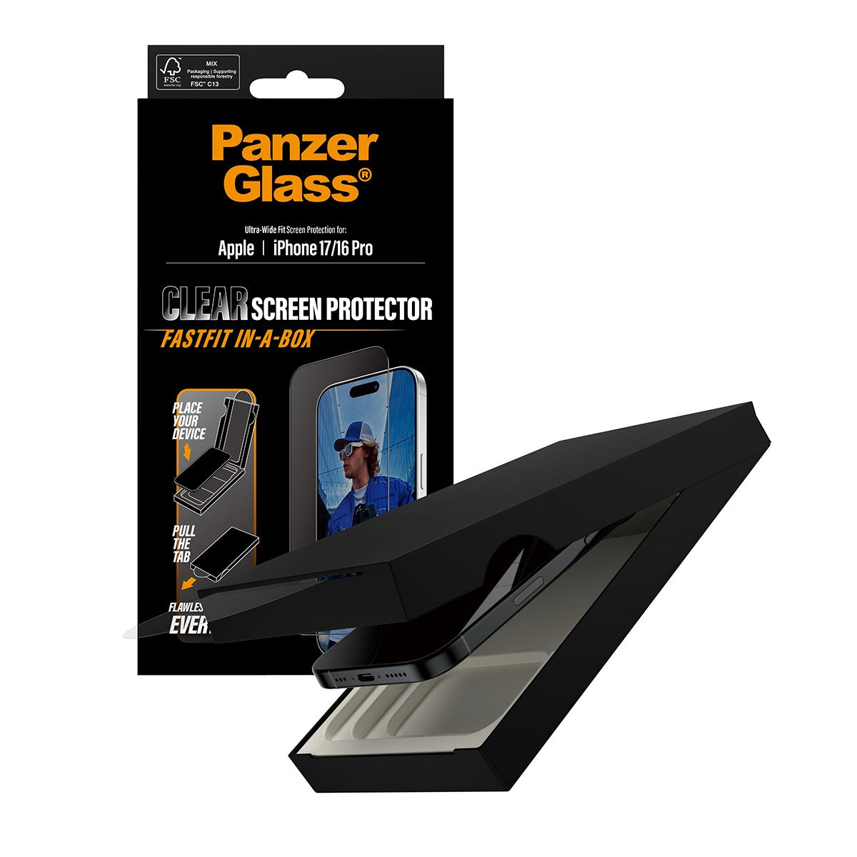 PanzerGlass® Screen Protector iPhone 17 | iPhone 16 Pro | Ultra-Wide Fit w. FASTFIT IN-A-BOX