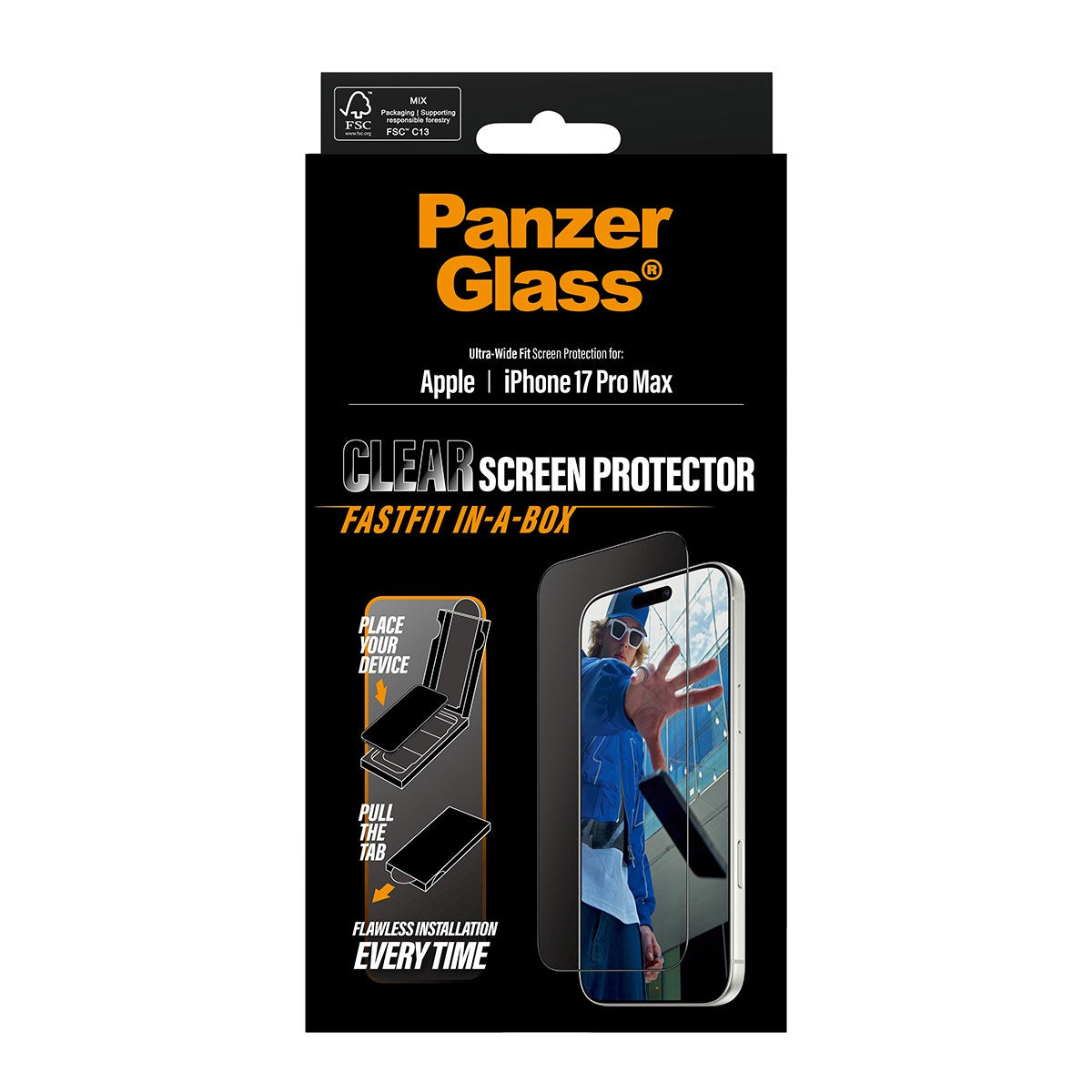 PanzerGlass® Screen Protector iPhone 17 Pro Max | Ultra-Wide Fit w. FASTFIT IN-A-BOX