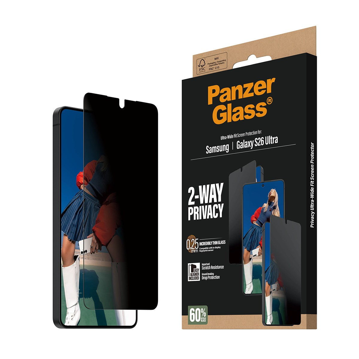 PanzerGlass® 2-Way Privacy Screen Protector Samsung Galaxy S26 Ultra | Ultra-Wide Fit w. EasyAligner