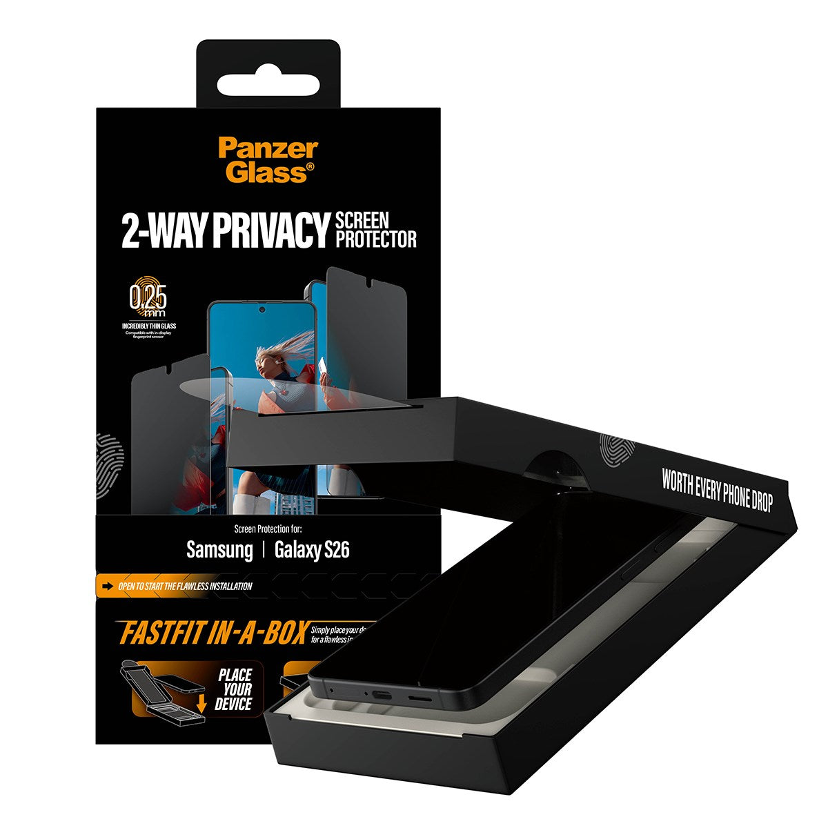 PanzerGlass® 2-Way Privacy Screen Protector Samsung Galaxy S26 | Ultra-Wide Fit w. FASTFIT IN-A-BOX