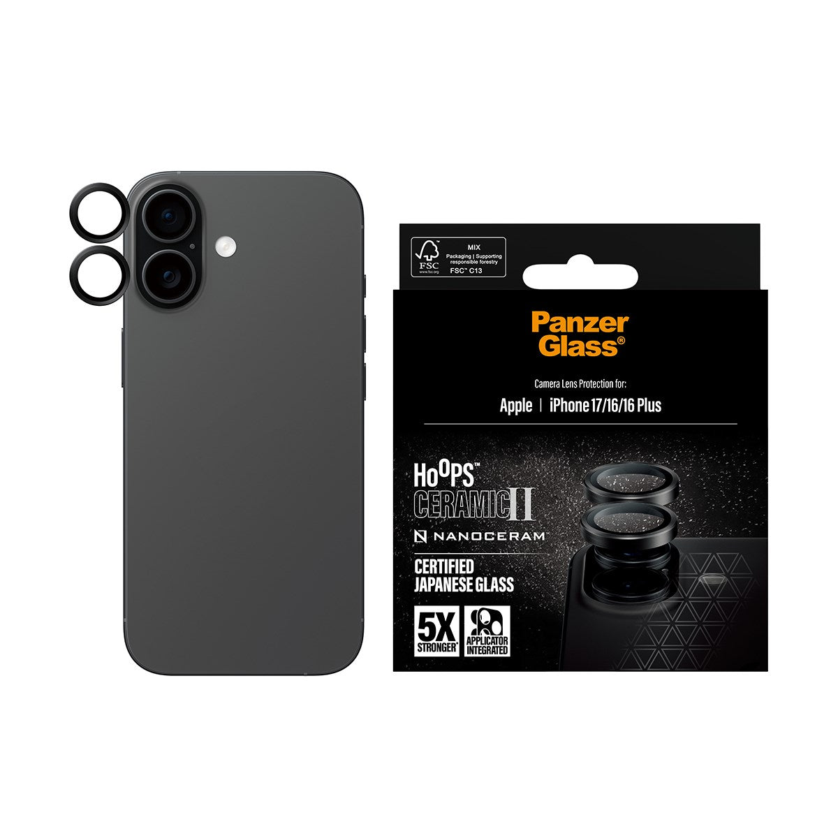PanzerGlass® Hoops® Ceramic II Camera Lens Protector iPhone 17 | iPhone 16 | 16 Plus