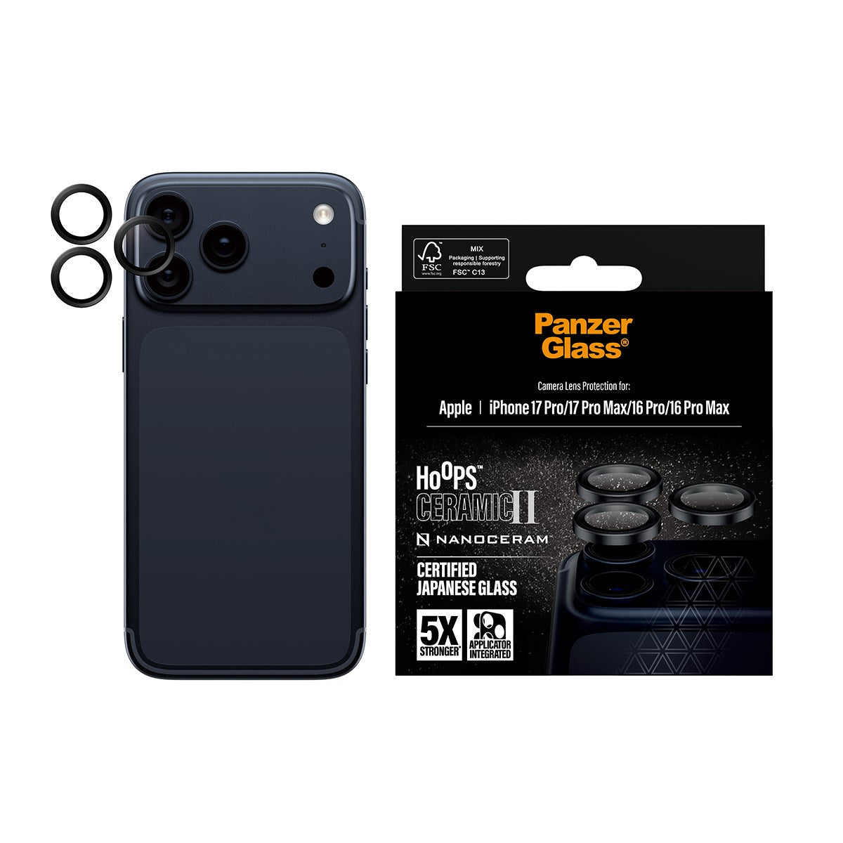 PanzerGlass® Hoops® Ceramic II Camera Lens Protector iPhone 17 Pro | iPhone 17 Pro Max | iPhone 16 Pro | 16 Pro Max