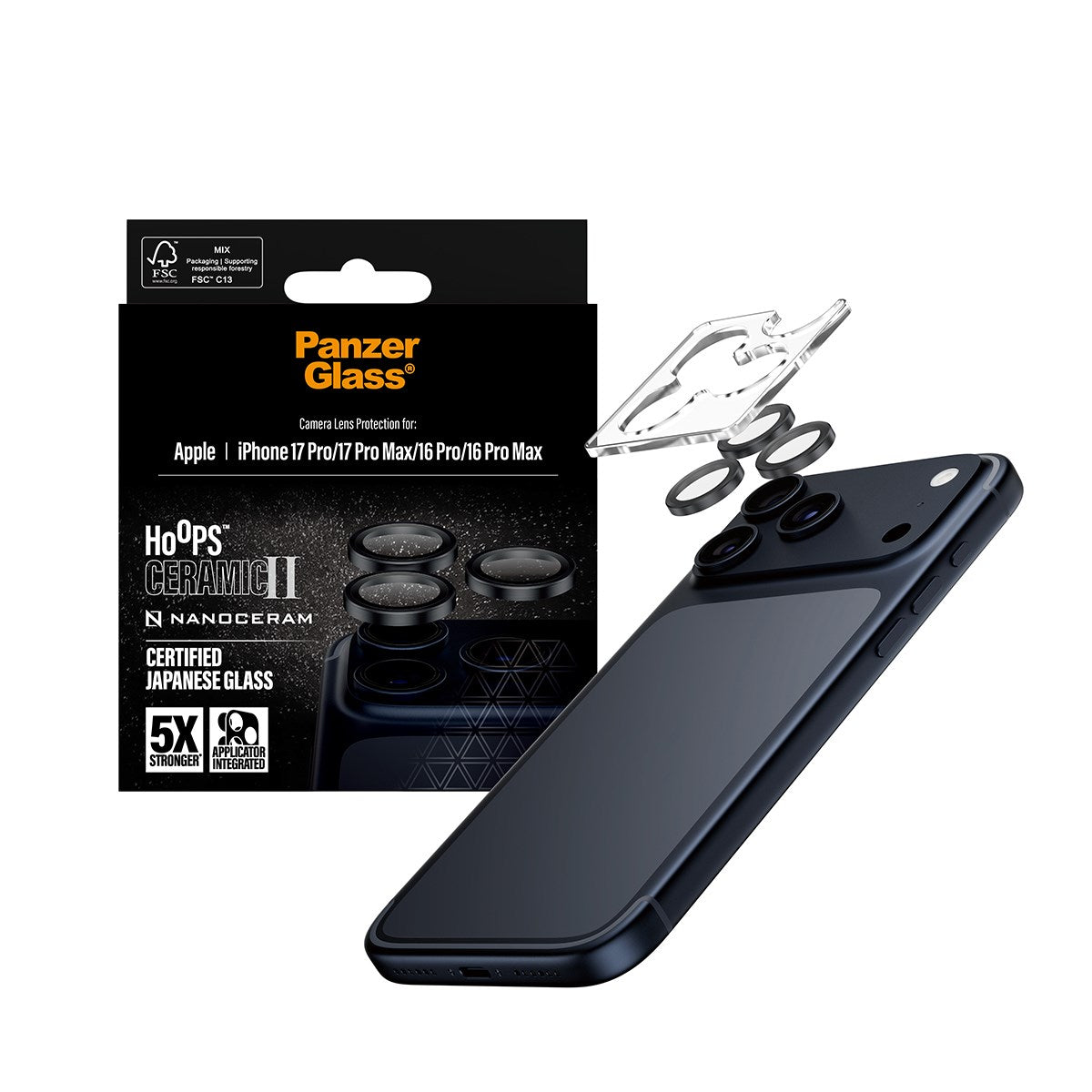 PanzerGlass® Hoops® Ceramic II Camera Lens Protector iPhone 17 Pro | iPhone 17 Pro Max | iPhone 16 Pro | 16 Pro Max