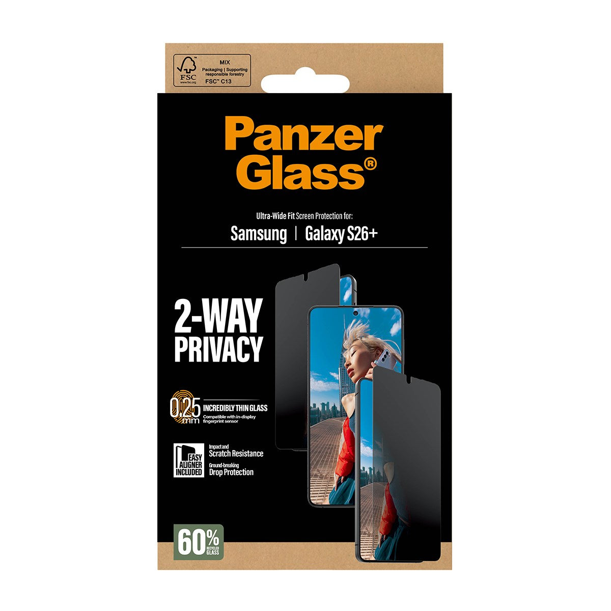 PanzerGlass® 2-Way Privacy Screen Protector Samsung Galaxy S26+ | Ultra-Wide Fit w. EasyAligner
