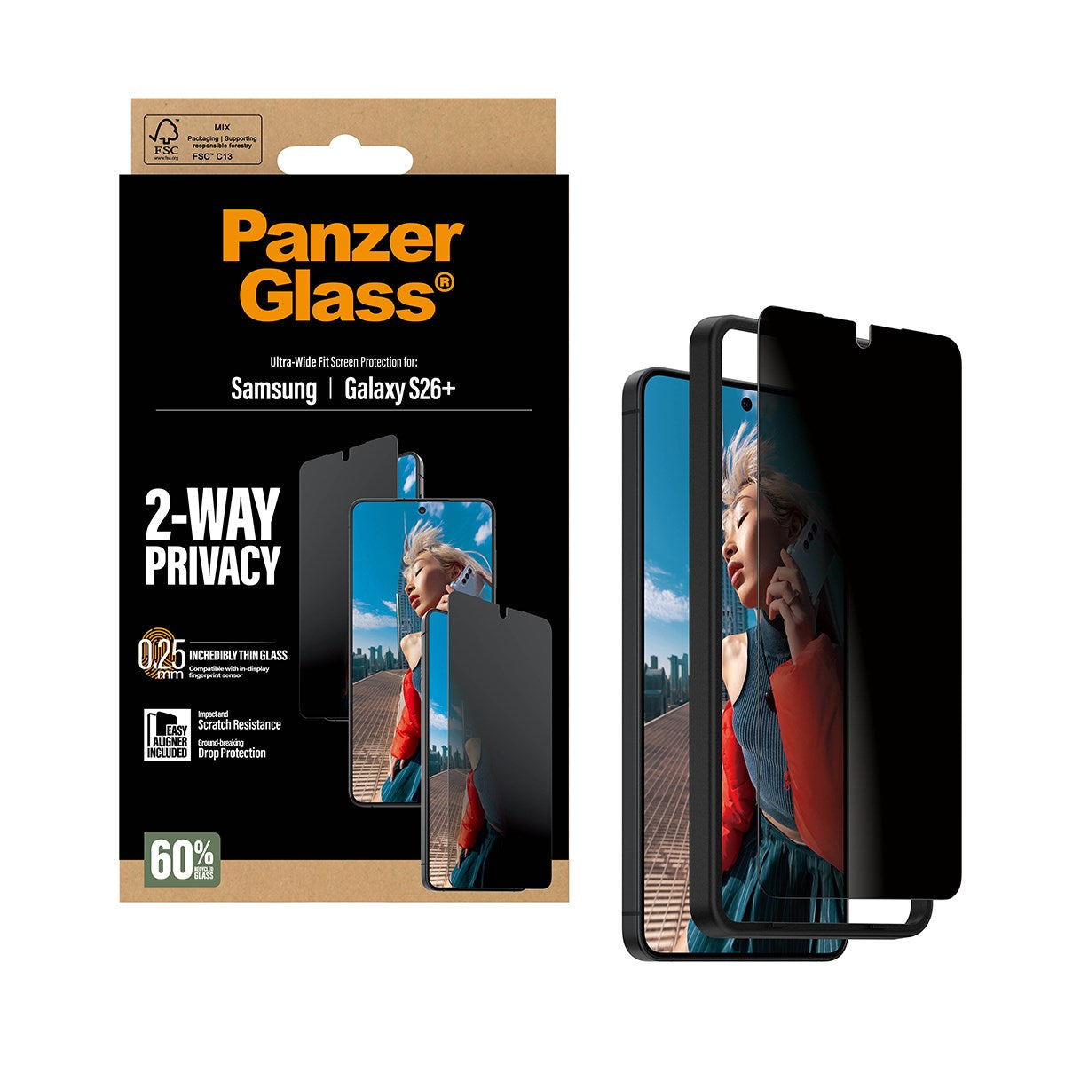 PanzerGlass® 2-Way Privacy Screen Protector Samsung Galaxy S26+ | Ultra-Wide Fit w. EasyAligner