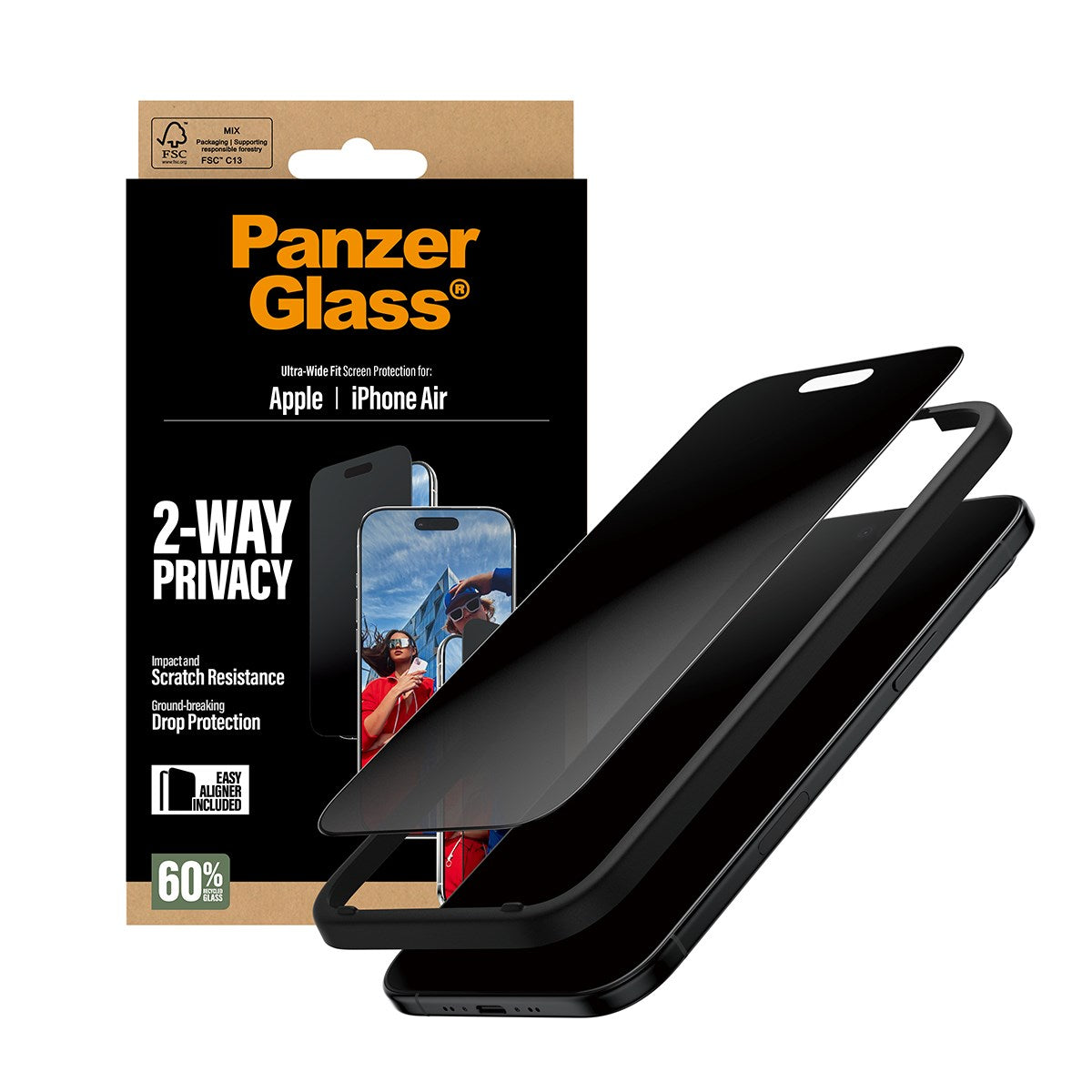 PanzerGlass® 2-Way Privacy Screen Protector iPhone Air | Ultra-Wide Fit w. EasyAligner