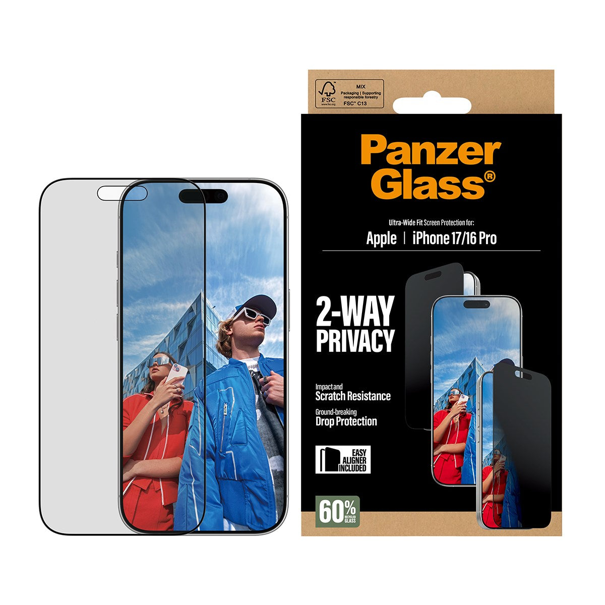 PanzerGlass® 2-Way Privacy Screen Protector iPhone 17 | iPhone 16 Pro | Ultra-Wide Fit w. EasyAligner