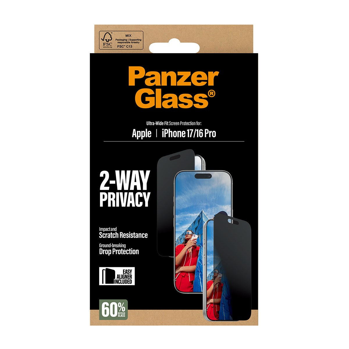 PanzerGlass® 2-Way Privacy Screen Protector iPhone 17 | iPhone 16 Pro | Ultra-Wide Fit w. EasyAligner