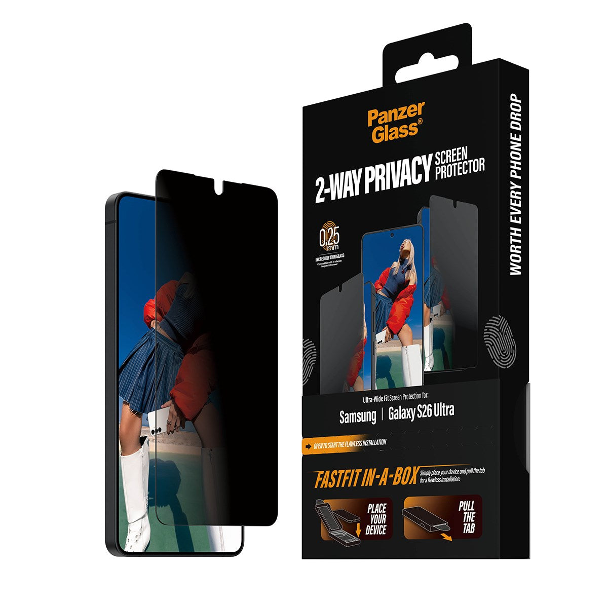 PanzerGlass® 2-Way Privacy Screen Protector Samsung Galaxy S26 Ultra | Ultra-Wide Fit w. FASTFIT IN-A-BOX