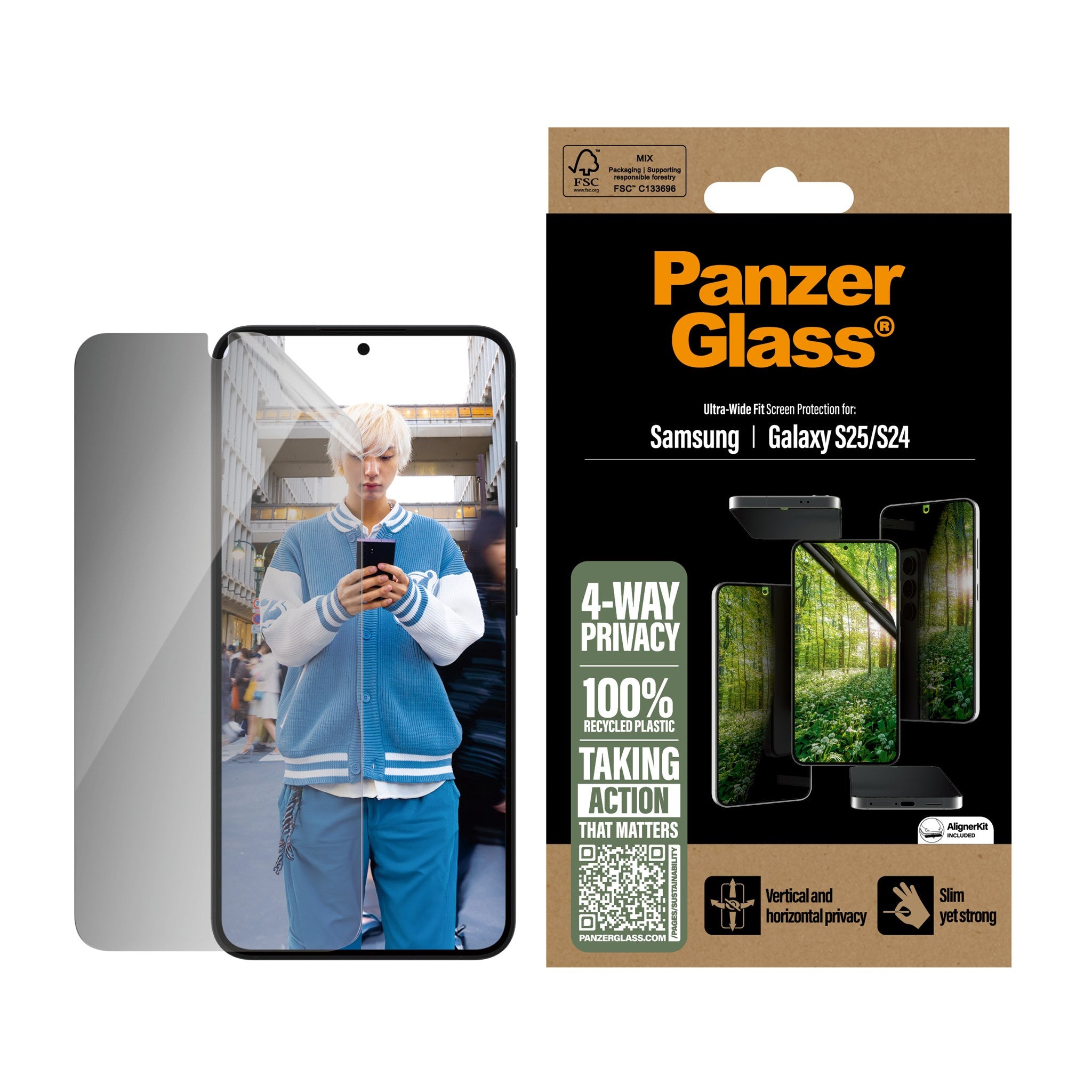 PanzerGlass® ECO MATRIX 4-way Privacy Screen Protector Samsung Galaxy S25 | S24 | Ultra-Wide Fit