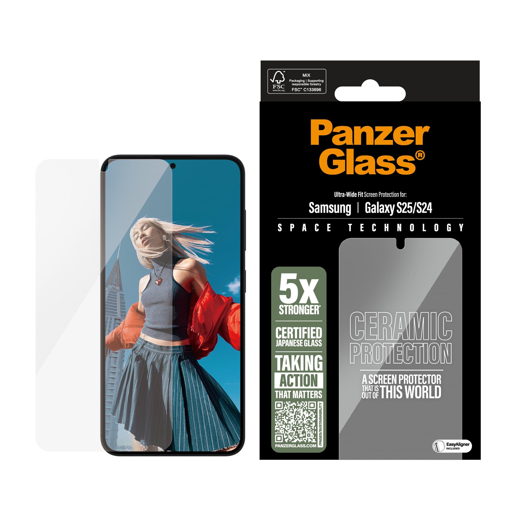 PanzerGlass® Ceramic Screen Protector Samsung Galaxy S25 | S24 | Ultra-Wide Fit w. EasyAligner