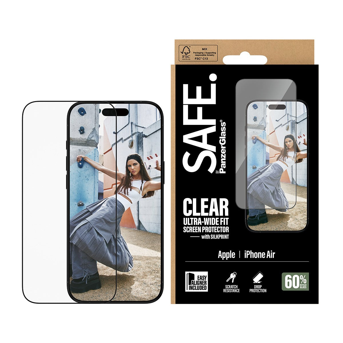 SAFE. by PanzerGlass® Screen Protector w. Black Frame iPhone Air | Ultra-Wide Fit w. EasyAligner