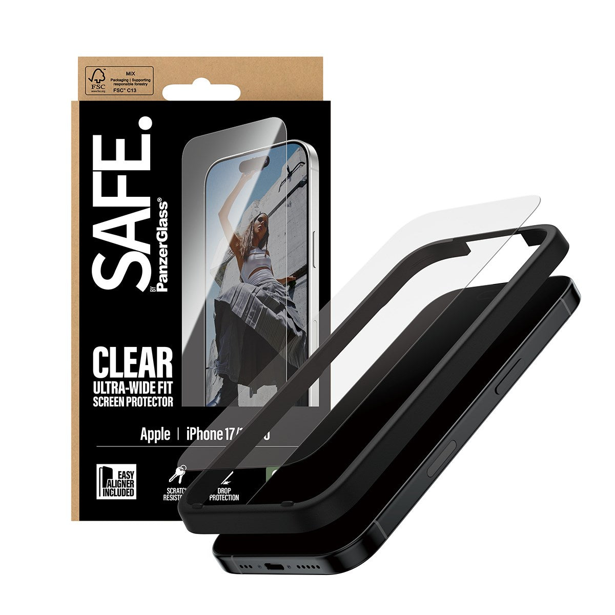 SAFE. by PanzerGlass® Screen Protector iPhone 17 | iPhone 16 Pro | Ultra-Wide Fit w. EasyAligner
