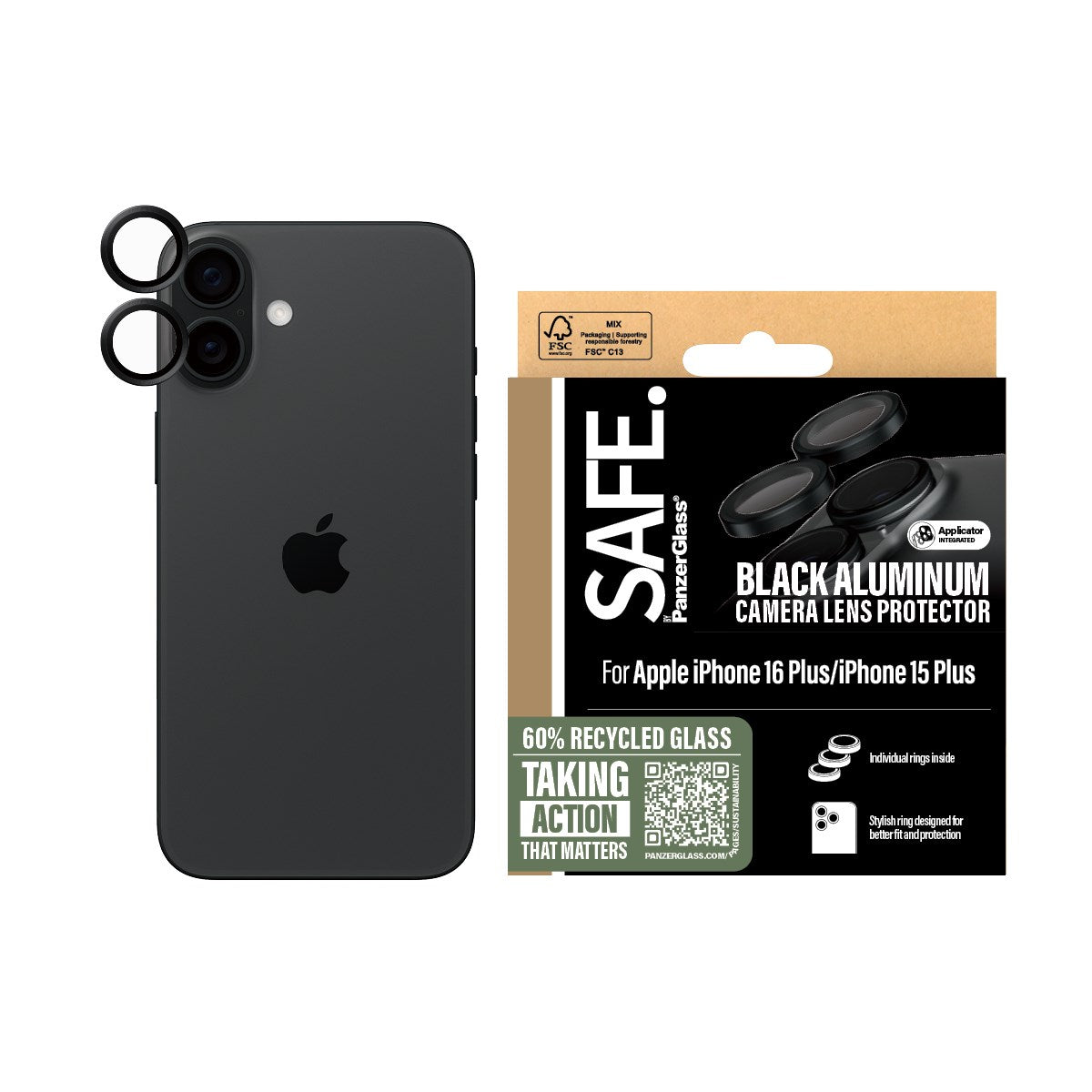 SAFE. by PanzerGlass® Camera Lens Protector Black iPhone 16 | 16 Plus