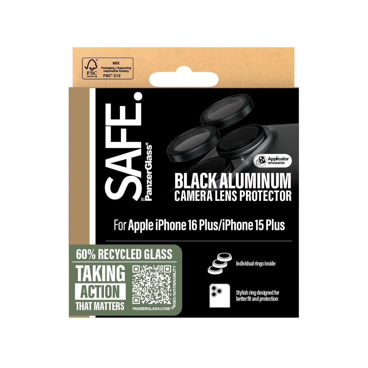 SAFE. by PanzerGlass® Camera Lens Protector Black iPhone 16 | 16 Plus