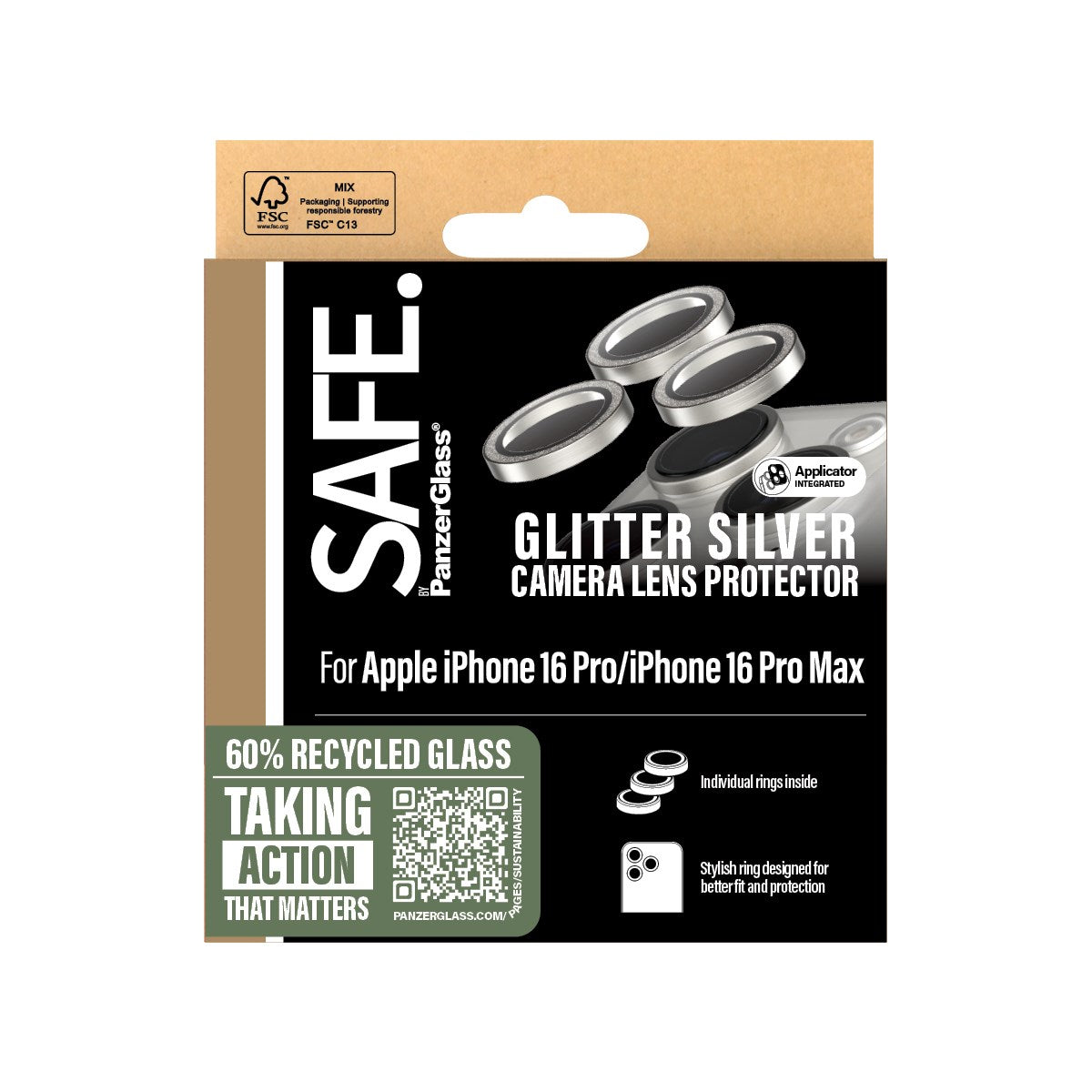SAFE. by PanzerGlass® Camera Lens Protector Glitter Silver iPhone 16 Pro | 16 Pro Max