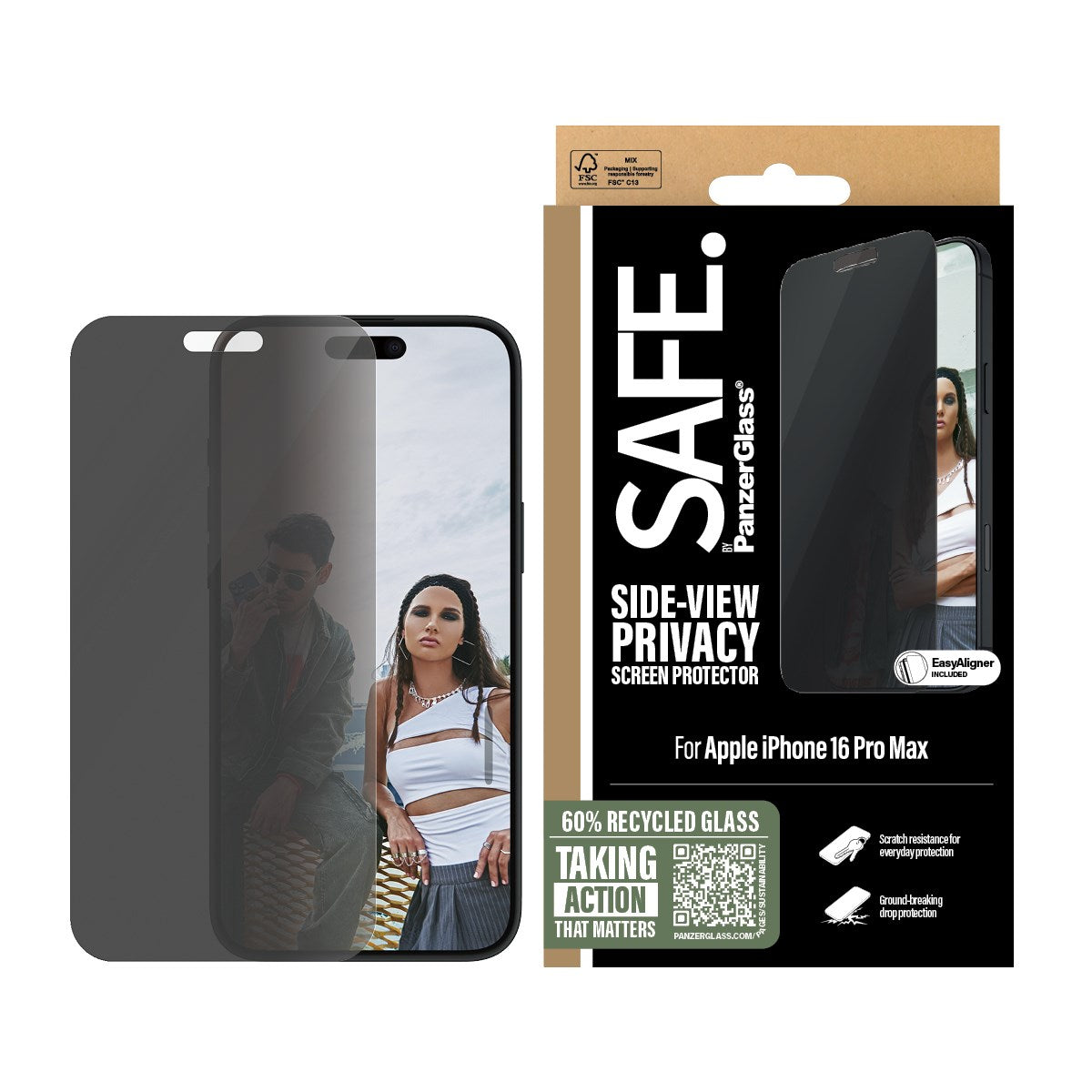 Pellicola Protettiva SAFE Per IPhone 16 Pro Max – Vetro Temperato Con 60% Materiale Riciclato, Anti-impronte, EasyAligner, Ultra-Wide Fit