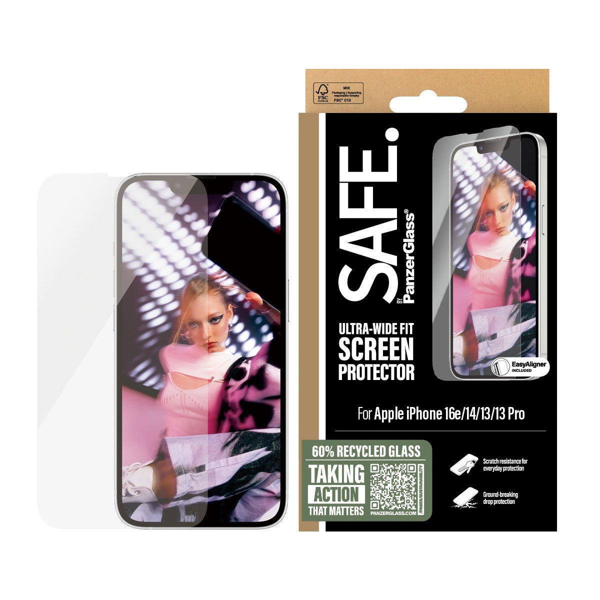 SAFE. by PanzerGlass® Screen Protector iPhone 16e | 14 | 13 | 13 Pro | Ultra-Wide Fit w. Aligner