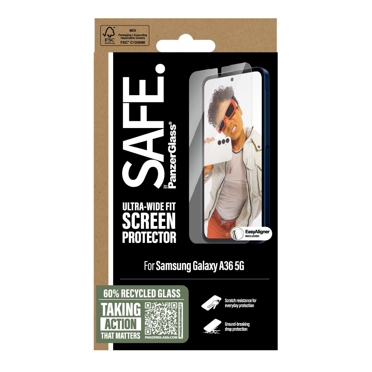 SAFE. by PanzerGlass® Screen Protector Samsung Galaxy A36 5G | Ultra-Wide Fit w. Aligner
