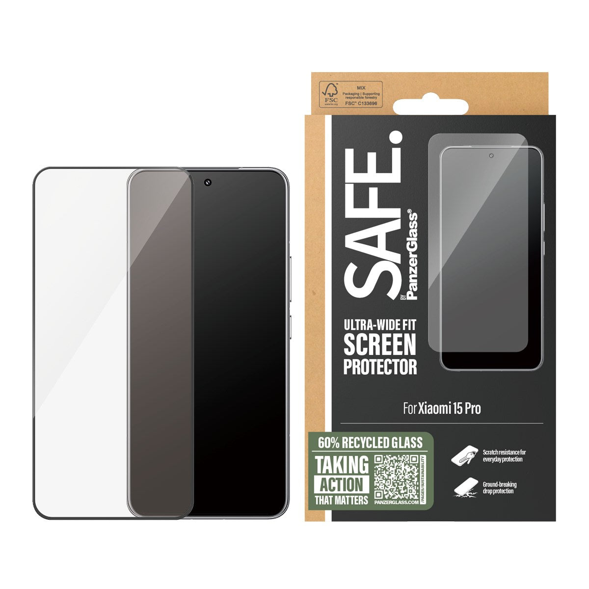 SAFE. by PanzerGlass® Screen Protector w. Black Frame Xiaomi 15 Pro | Ultra-Wide Fit