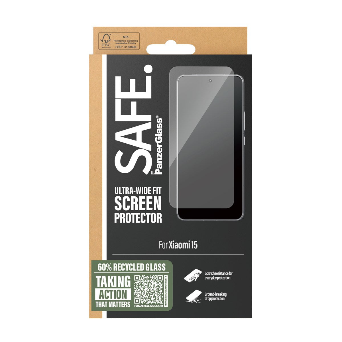 SAFE. by PanzerGlass® Screen Protector w. Black Frame Xiaomi 15 | Ultra-Wide Fit