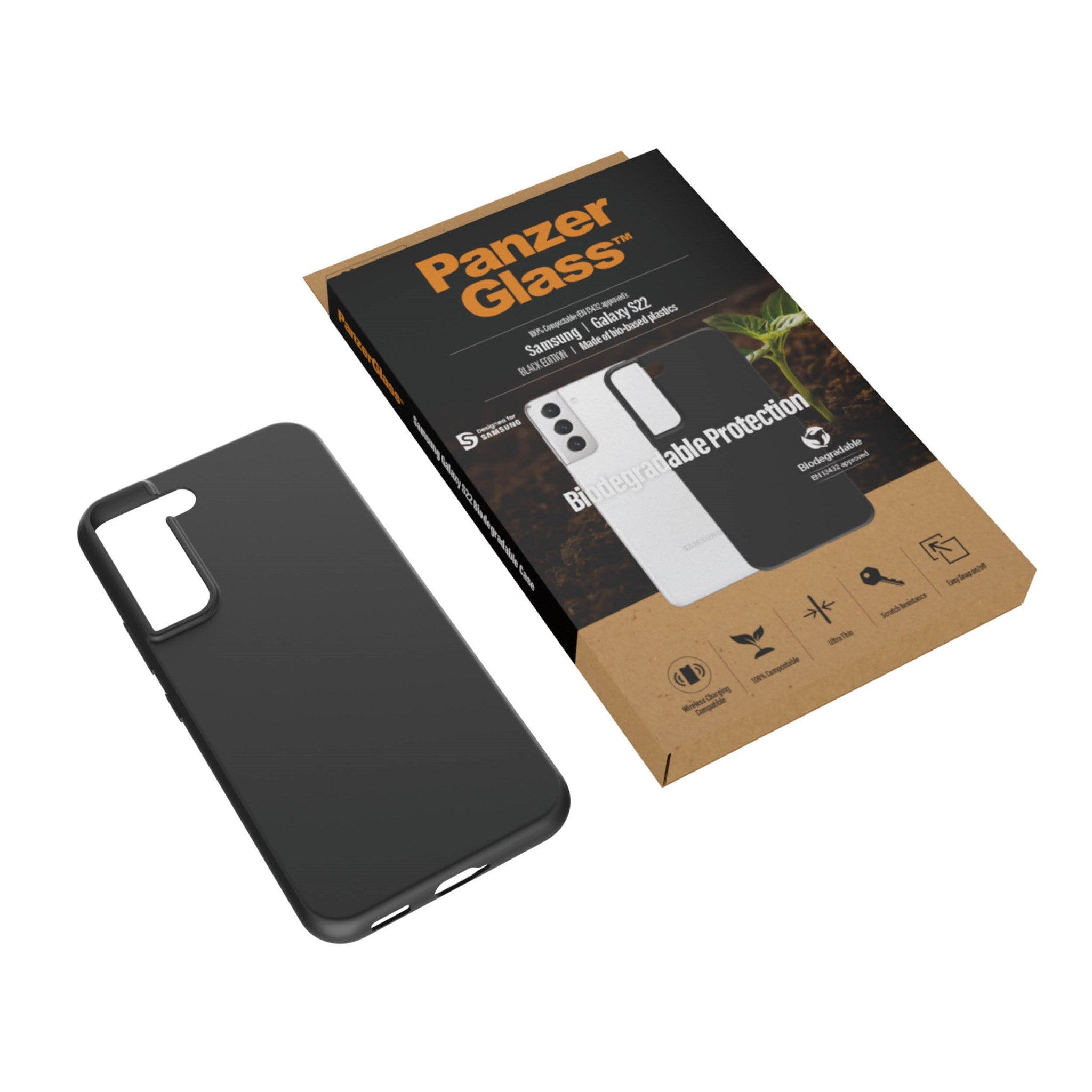 PanzerGlass™ Biodegradable Case Samsung Galaxy S22 Ultra – Black (0376),  Military Grade Standard (MIL-STD-810H), Wireless charging compatible