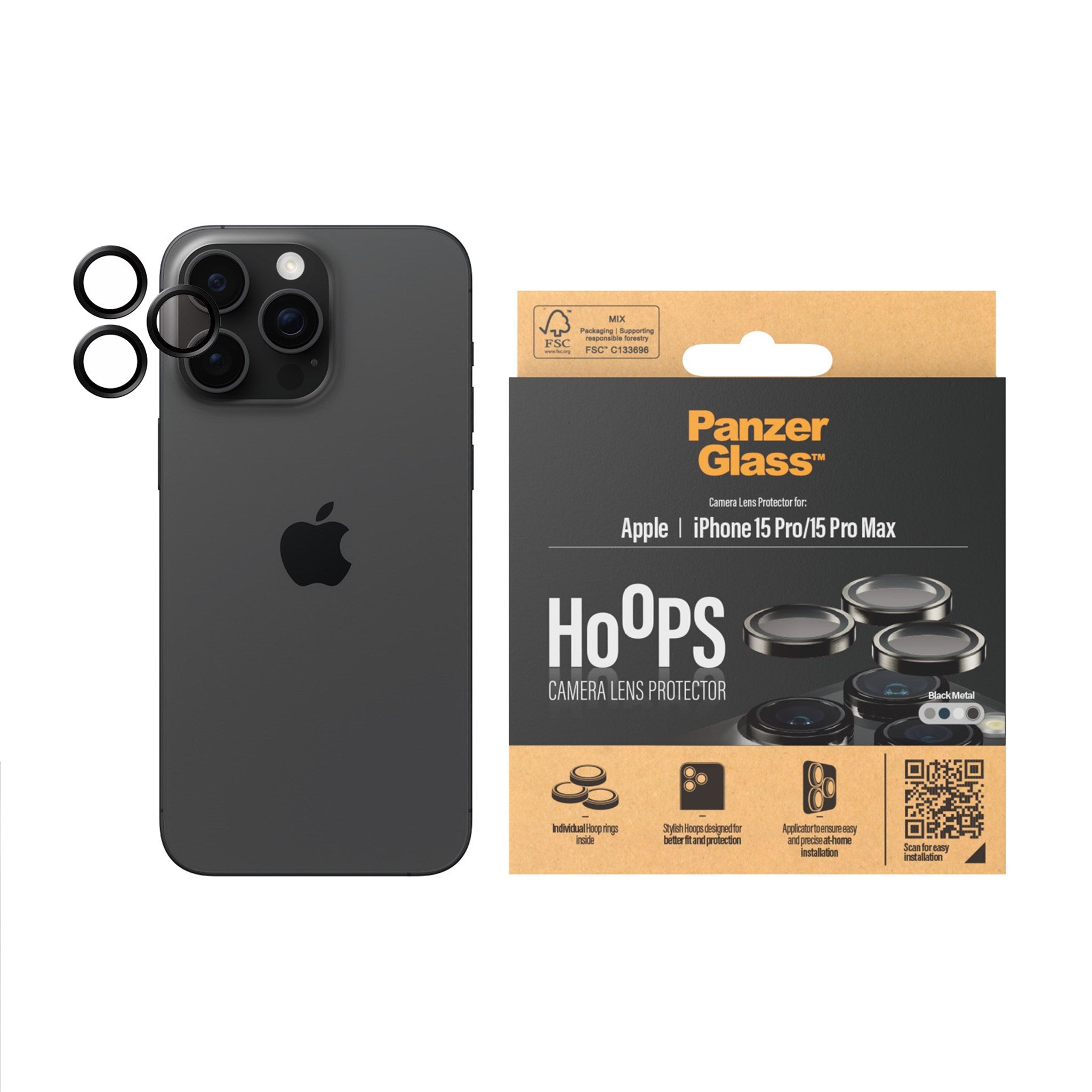 PanzerGlass Protection d'écran camera Hoop Optic Rings pour iPhone 15 Pro / 15  Pro Max - Black Titanium