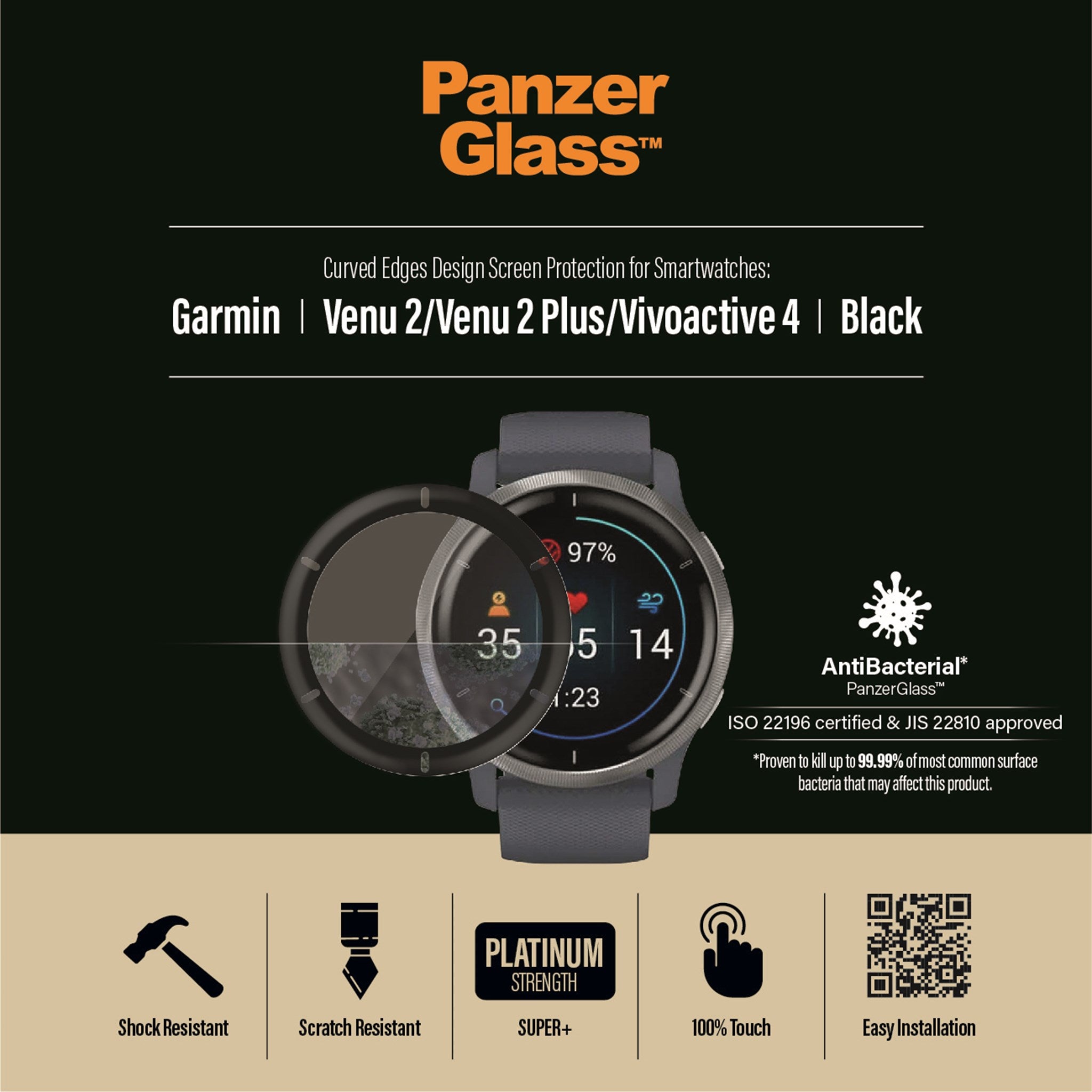 PanzerGlass Anti-Bacterial Garmin Venu 2 Protège-écran Verre Noir -  Coolblue - avant 23:59, demain chez vous